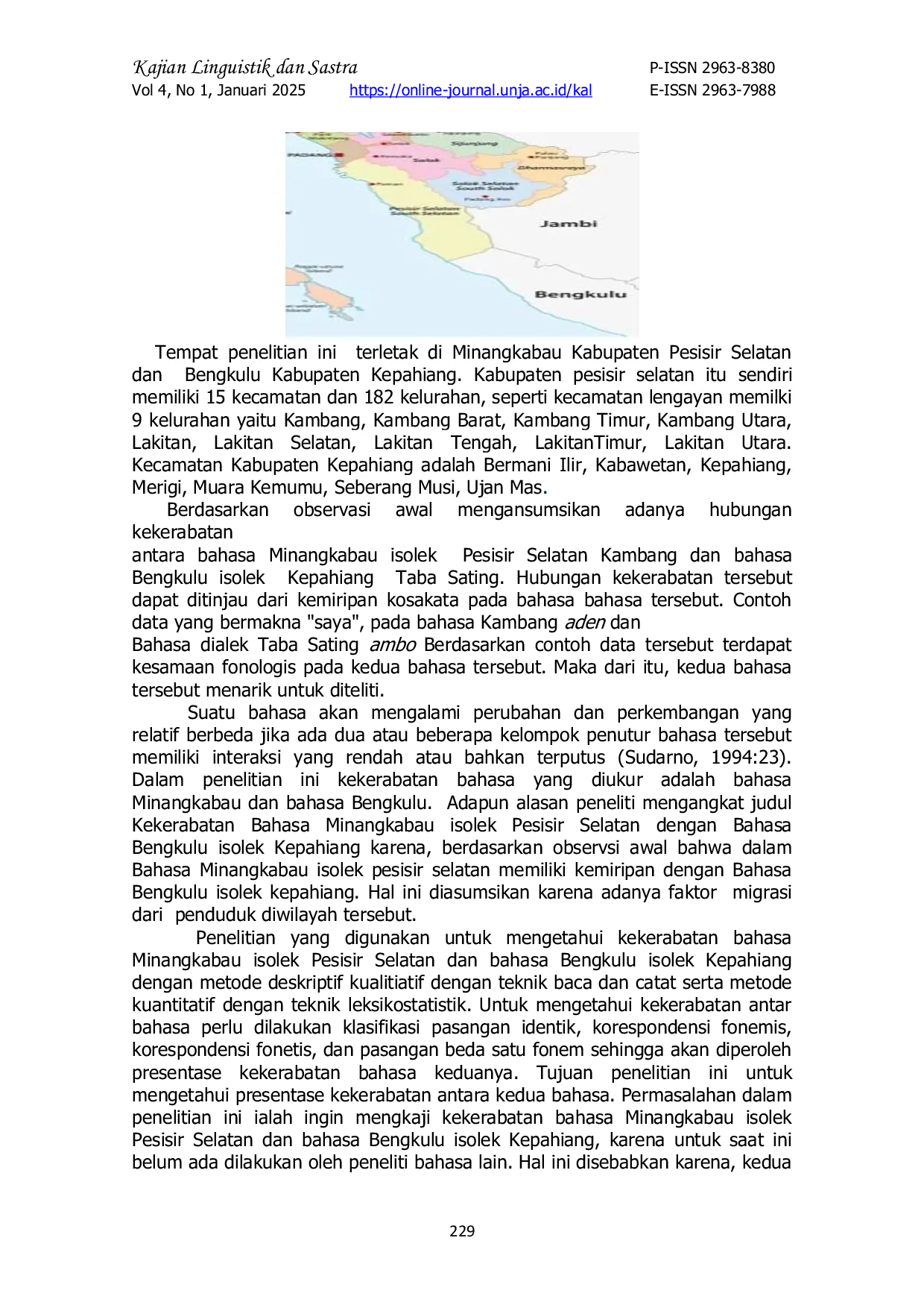 JURIS Kekerabatan Bahasa Minangkabau Isolek Pesisir Selatan Kabupaten Kambang dan Bahasa Bengkulu Isolek Kepahiang Kabupaten Taba Sating