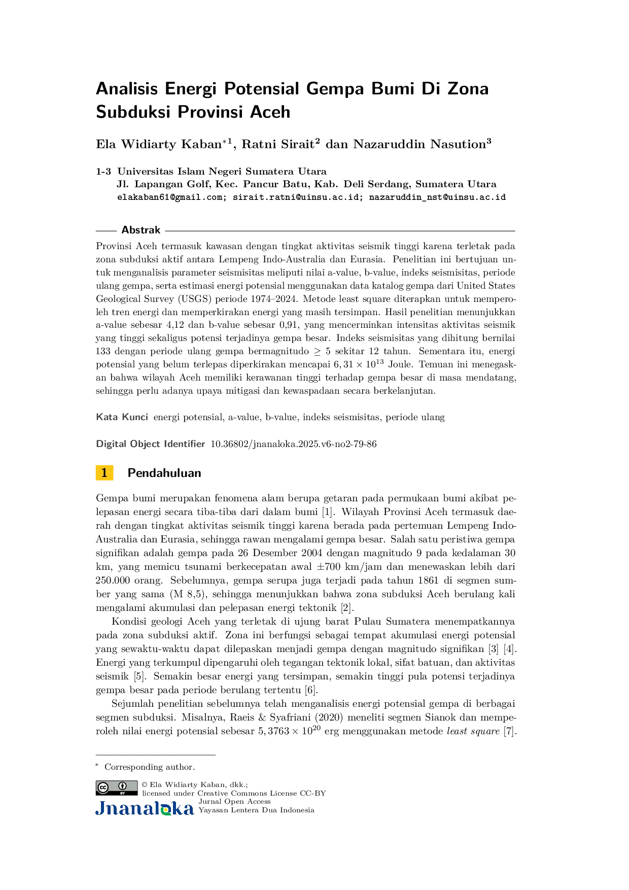 JURIS Analisis Energi Potensial Gempa Bumi Di Zona Subduksi Provinsi Aceh