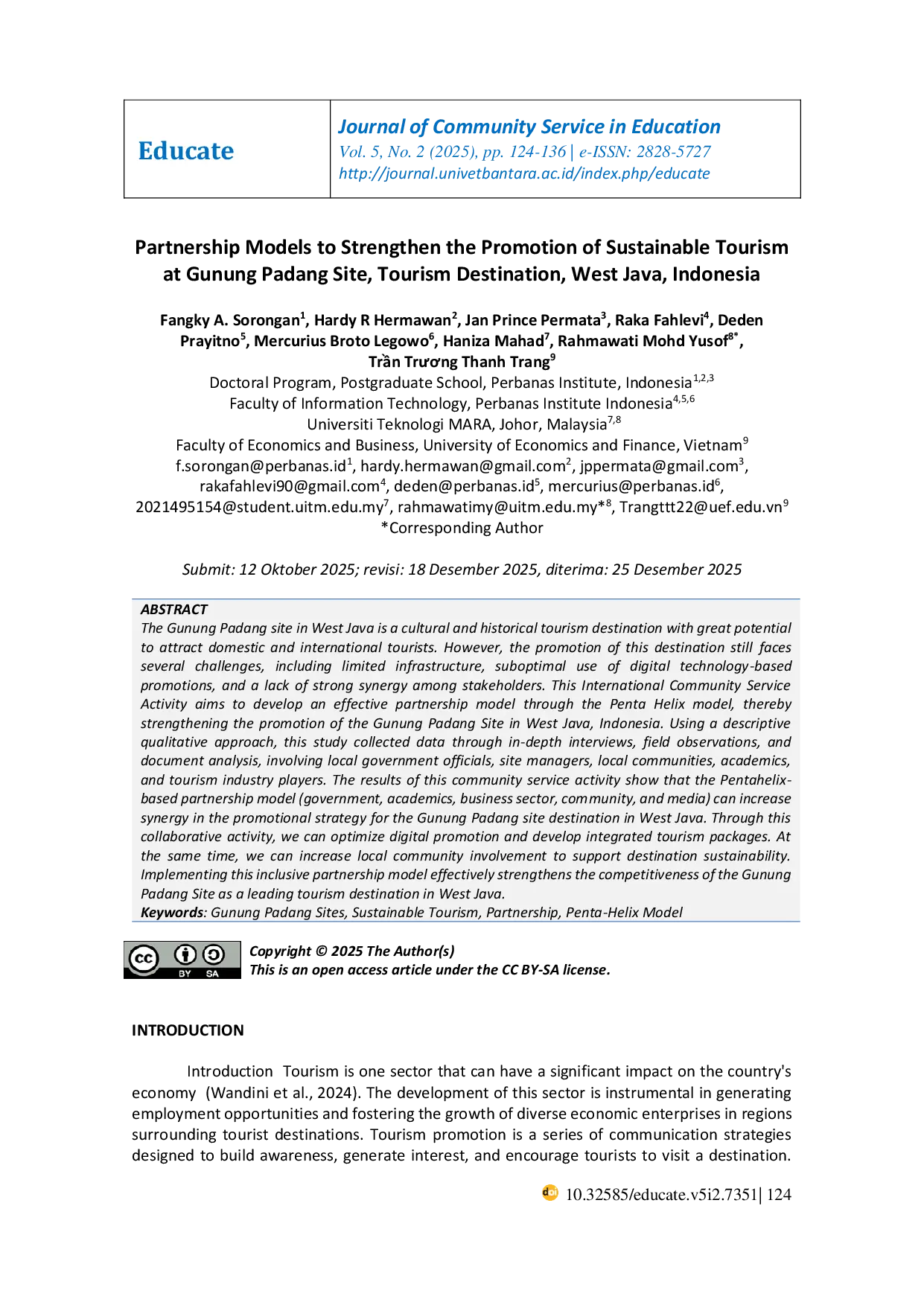 JURIS Partnership Models to Strengthen the Promotion of Sustainable Tourism at Gunung Padang Site Tourism Destination West Java Indonesia