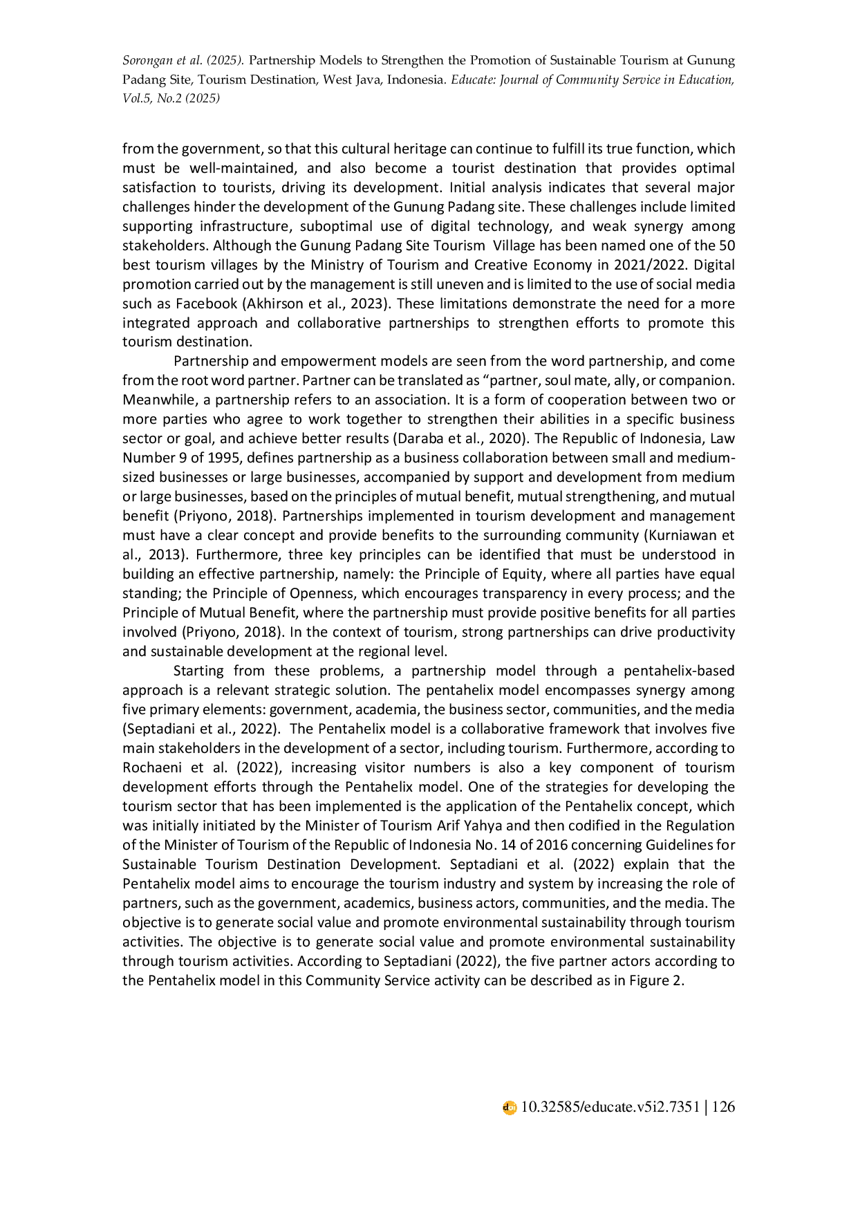 JURIS Partnership Models to Strengthen the Promotion of Sustainable Tourism at Gunung Padang Site Tourism Destination West Java Indonesia
