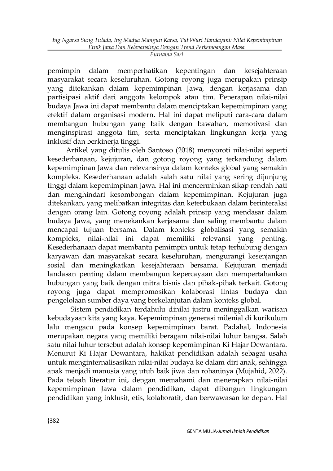JURIS Ing Ngarsa Sung Tulada Ing Madya Mangun Karsa Tut Wuri Handayani Nilai Kepemimpinan Etnik Jawa Dan Relevansinya Dengan Trend Perkembangan Masa Depan Organisasi Pendidikan