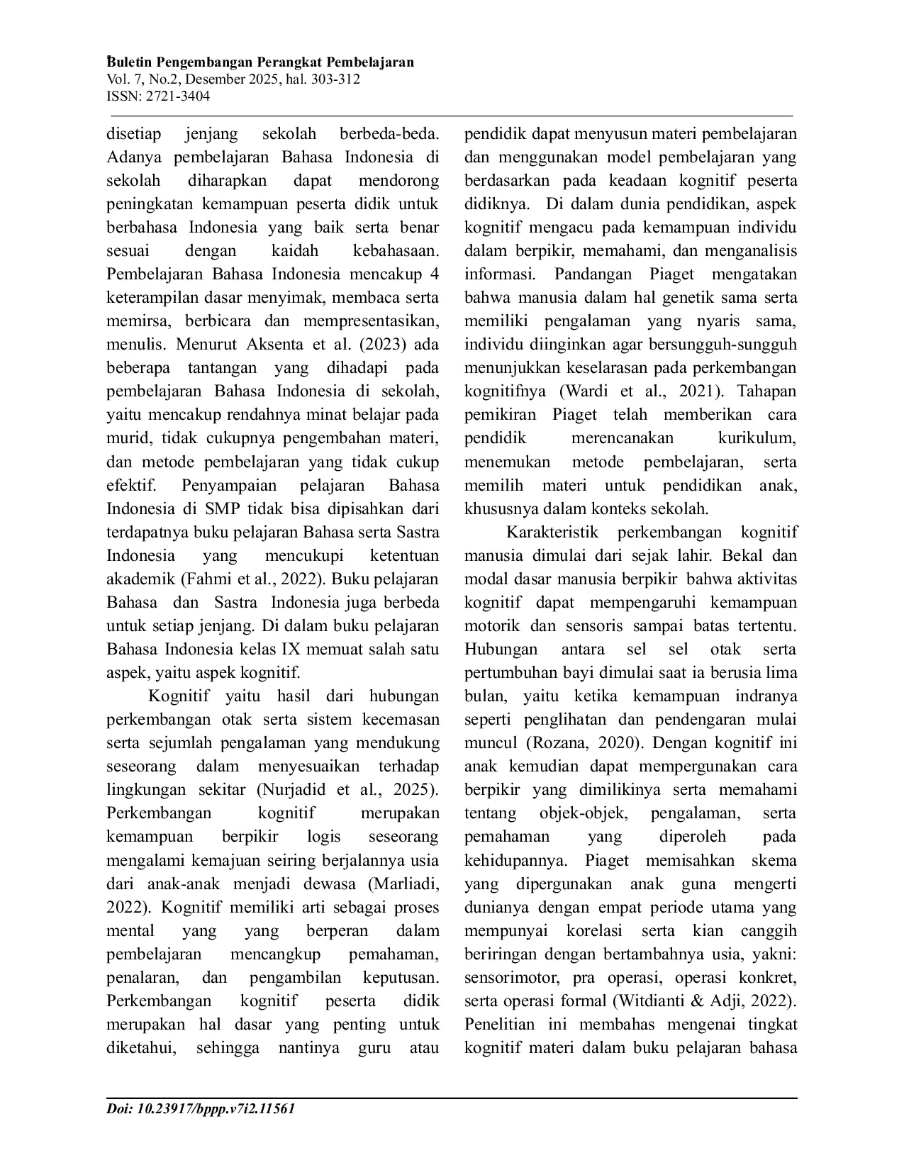 JURIS Relevansi Materi dan Perkembangan Kognitif pada Buku Pelajaran Bahasa Indonesia Kelas IX