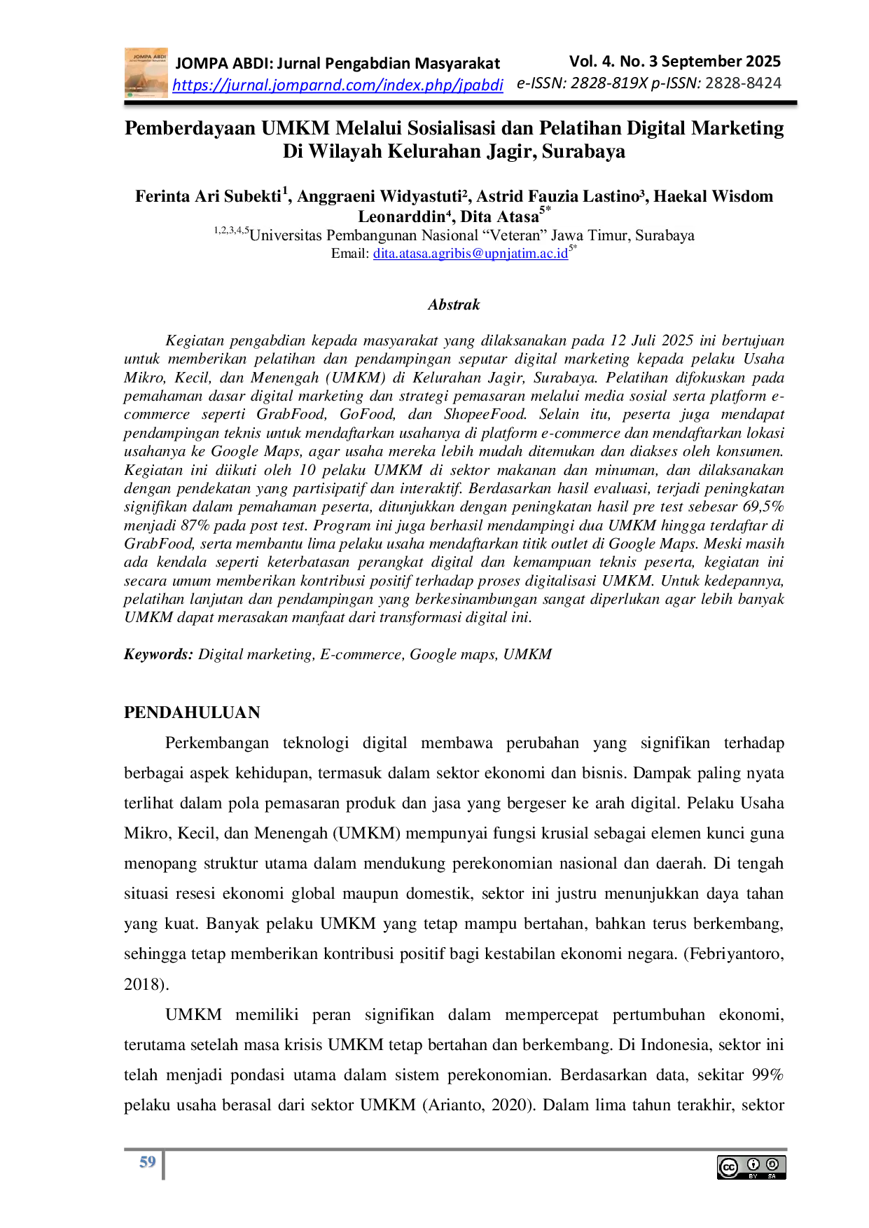 JURIS Pemberdayaan UMKM Melalui Sosialisasi dan Pelatihan Digital Marketing Di Wilayah Kelurahan Jagir Surabaya