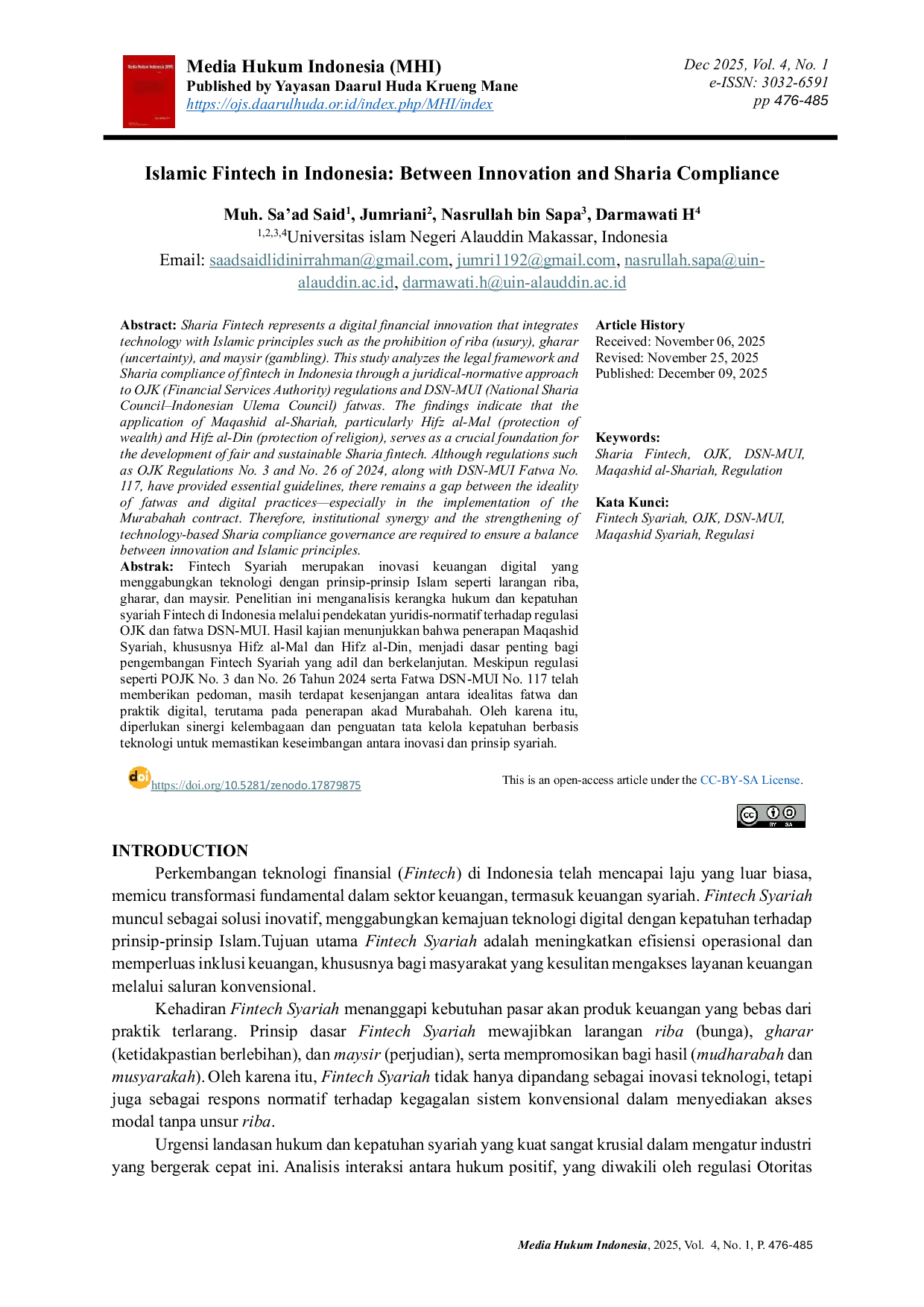 JURIS Islamic Fintech in Indonesia Between Innovation and Sharia Compliance
