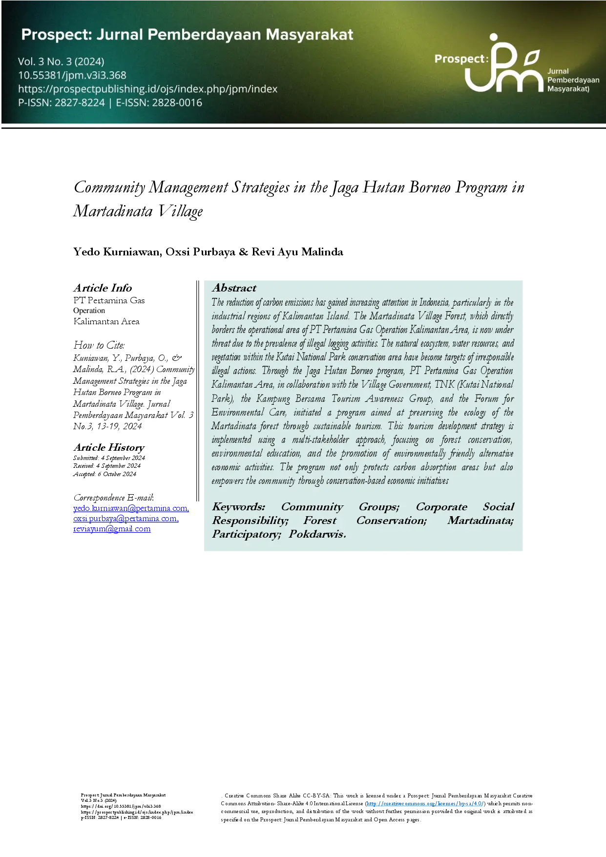 juris The Community Management Strategies in the Jaga Hutan Borneo Program in Martadinata Village