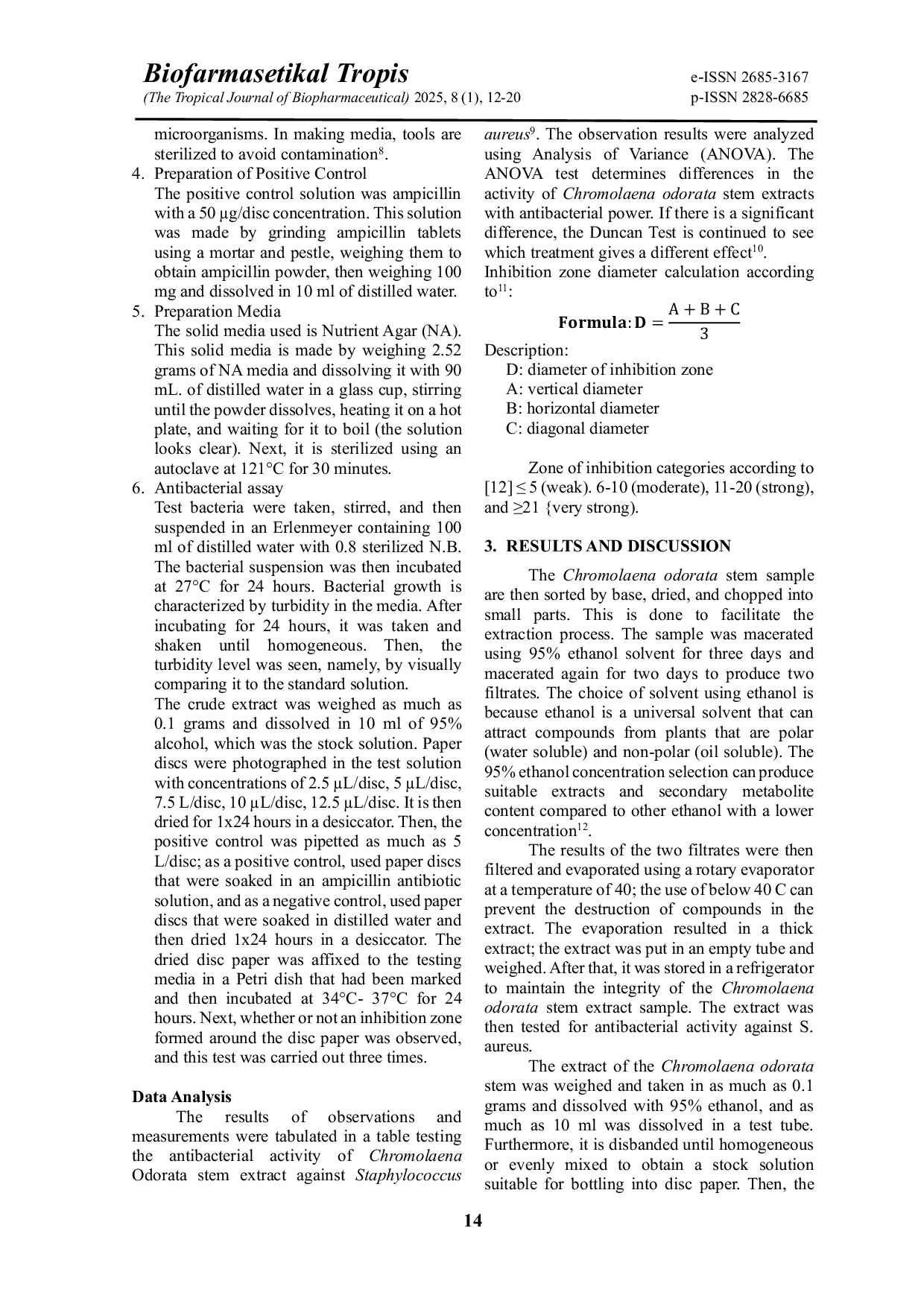 JURIS Antibacterial Activity of Ethanol Extract from Chromolaena odorata L Against Staphylococcus aureus Bacteria