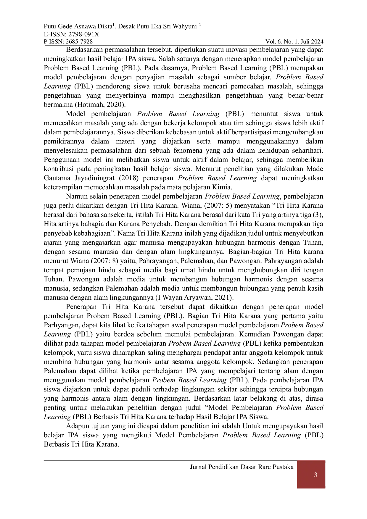 JURIS Model Pembelajaran Problem Based Learning Pbl Berbasis Tri Hita Karana Sebagai Upaya Meningkatkan Hasil Belajar Ipa Siswa Kelas V Di Sd Negeri 1 Nongan