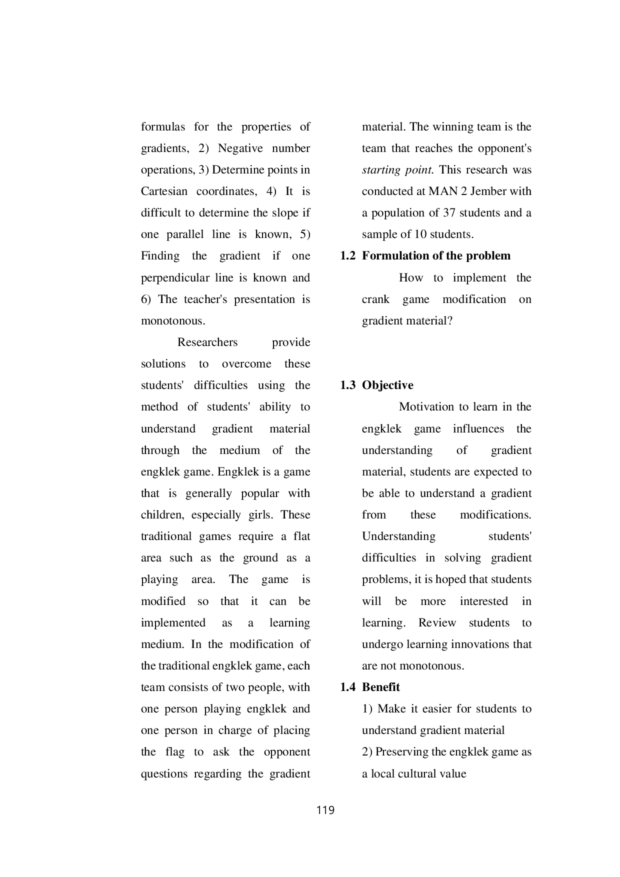 JURIS The Effect Of Engklek Game Modification On Students Ability To Understand Gradient Material