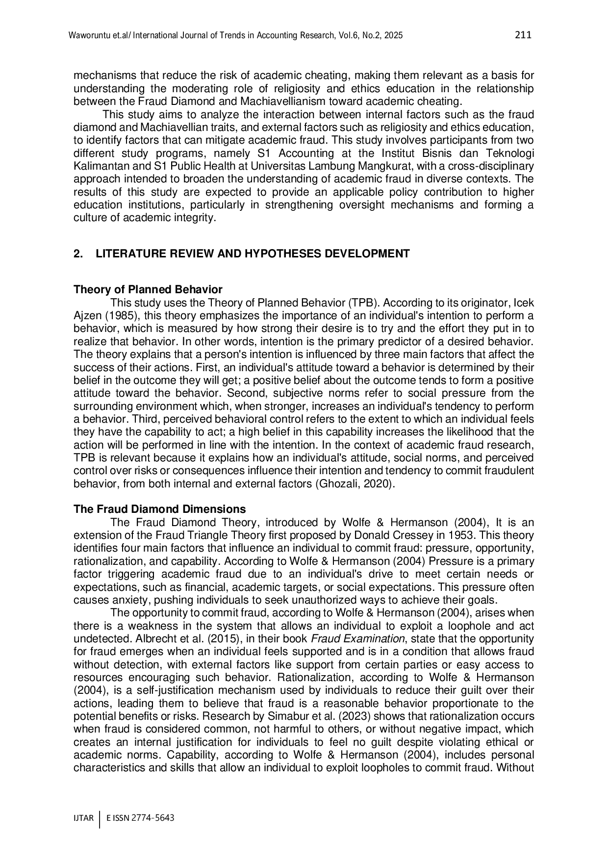 JURIS The Moderating Role of Religiosity and Ethics Education on The Relationship Between Fraud Diamond Dimensions and Machiavellian Traits in Academic Fraud
