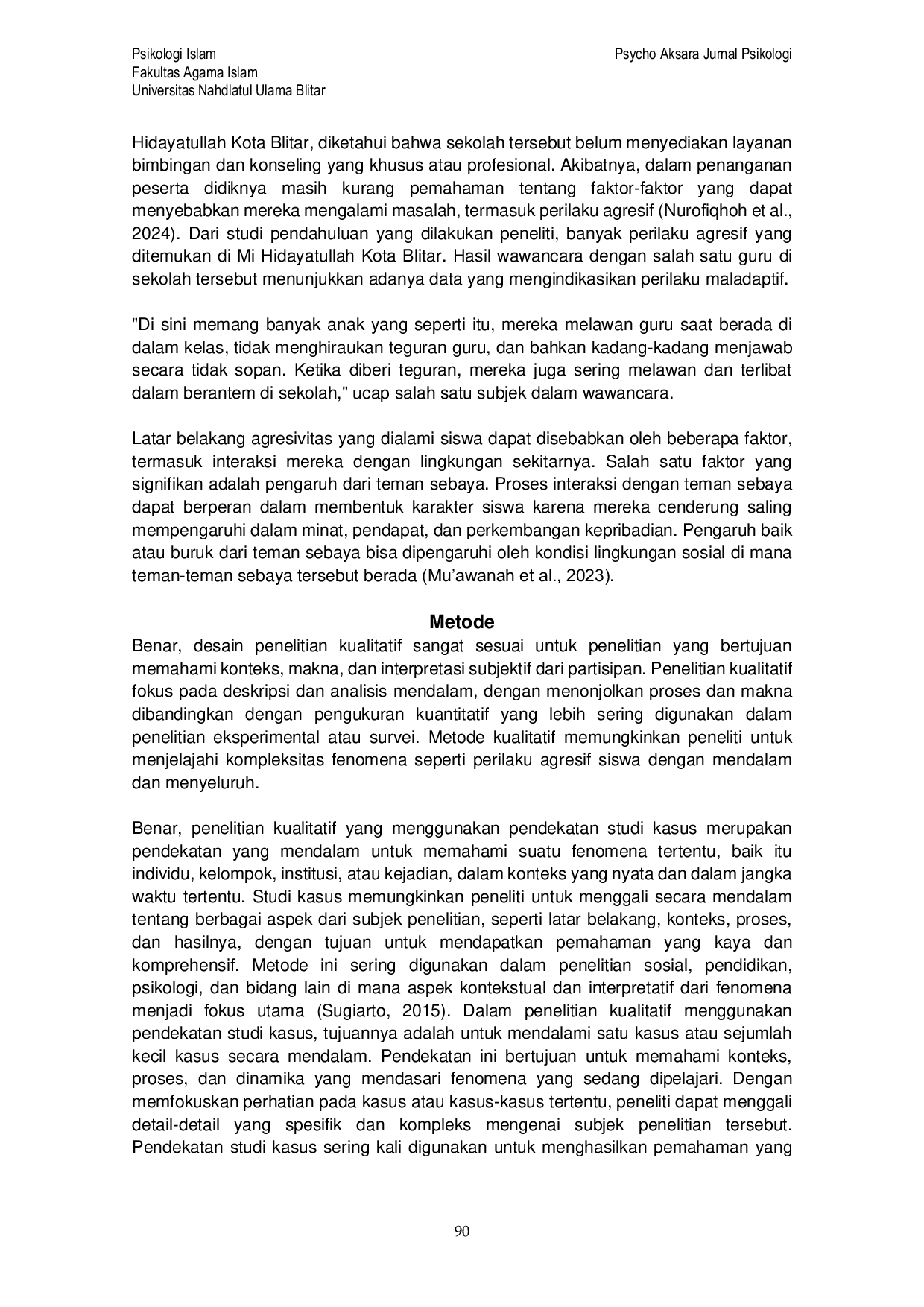 JURIS Analisis Faktor Penyebab Agresivitas Siswa Sekolah Dasar di MI Hidayatullah Kota Blitar