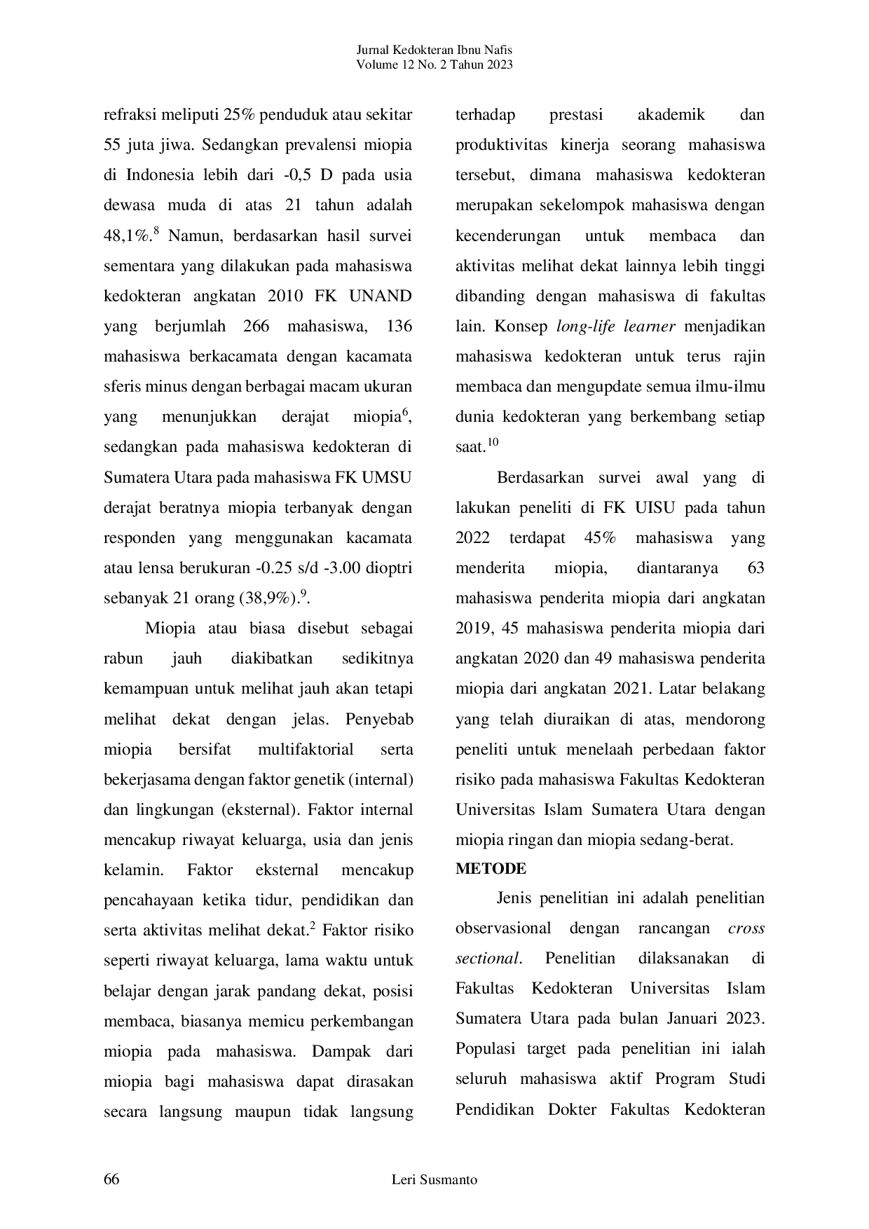 JURIS Perbedaan Faktor Risiko Pada Mahasiswa Fakultas Kedokteran Uisu Dengan Miopia Ringan Dan Miopia Sedang Berat