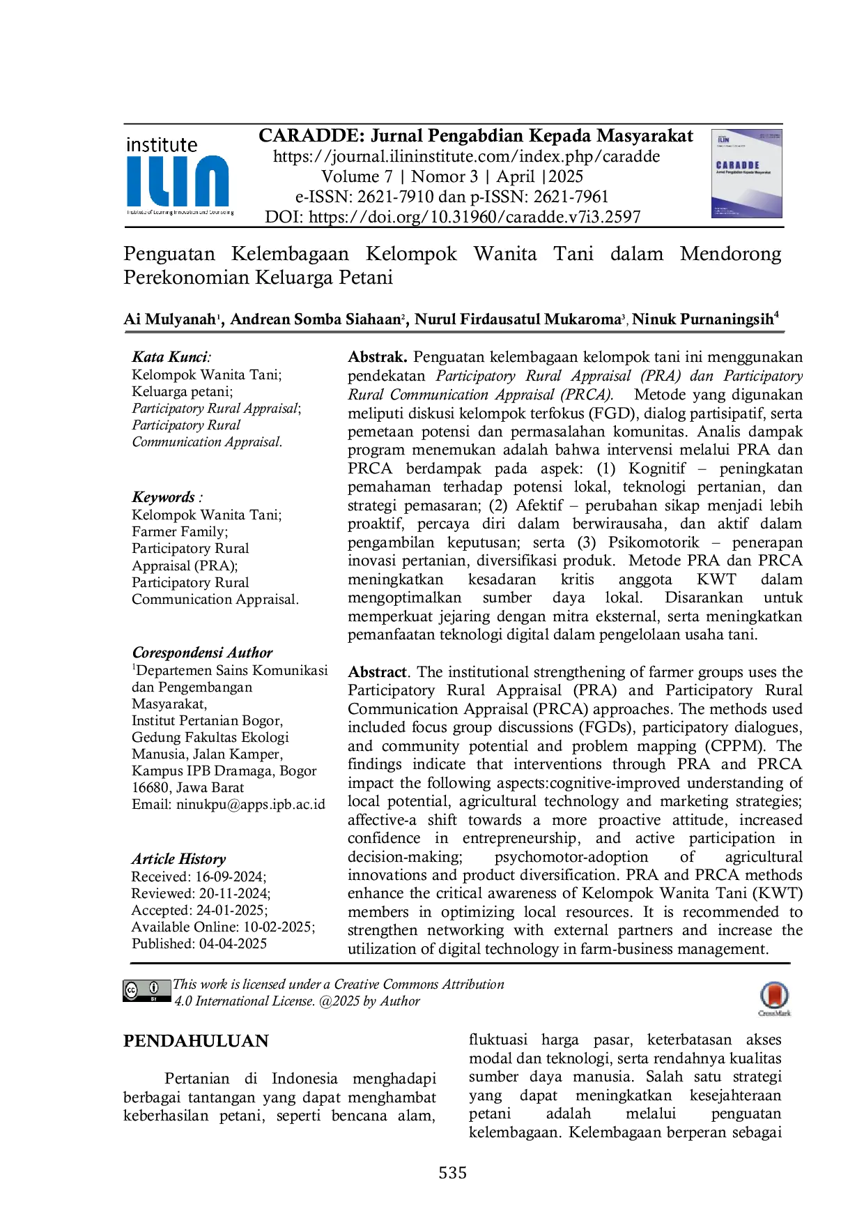 JURIS Penguatan Kelembagaan Kelompok Wanita Tani dalam Mendorong Perekonomian Keluarga Petani