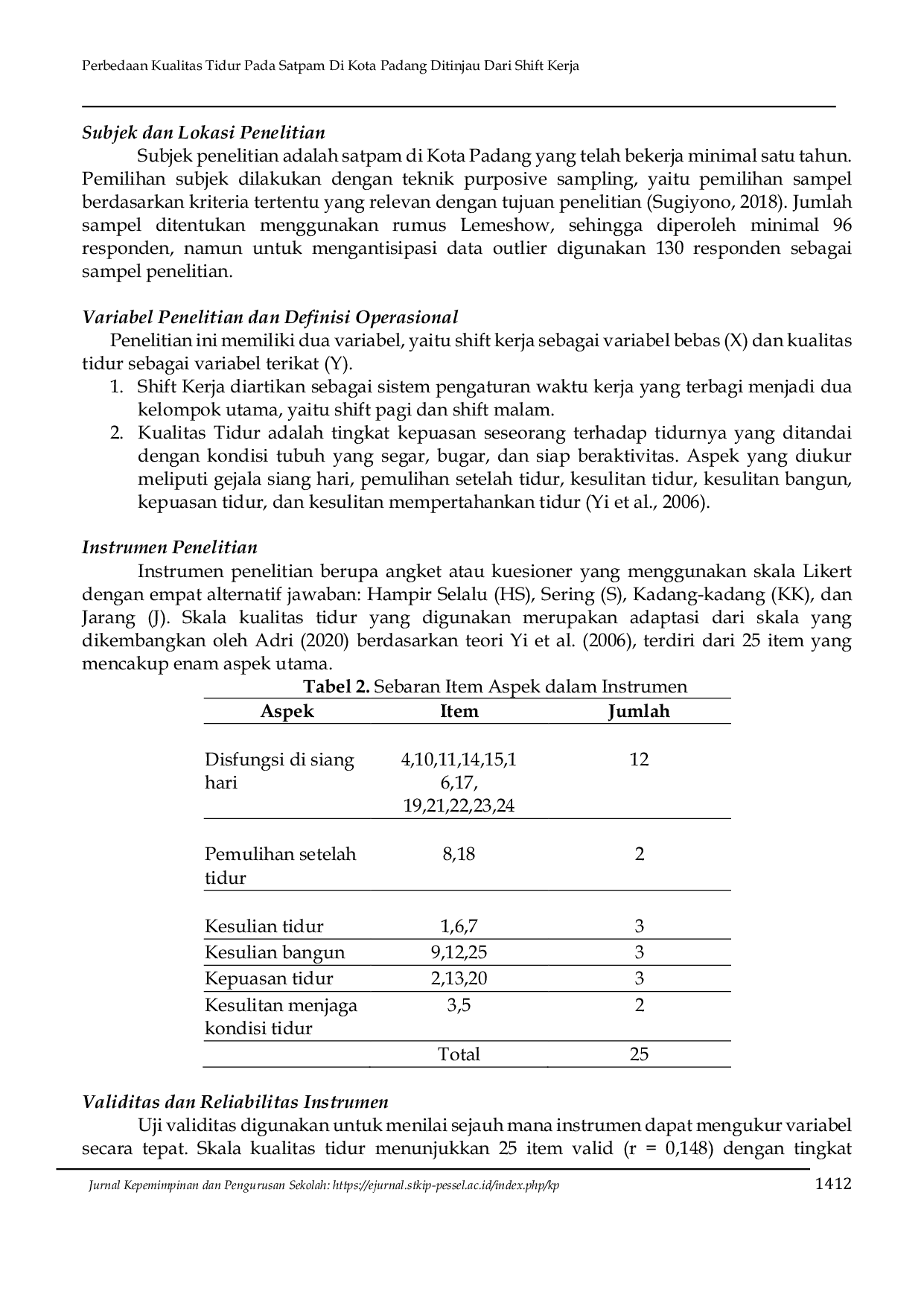 JURIS Perbedaan Kualitas Tidur Pada Satpam Di Kota Padang Ditinjau Dari Shift Kerja
