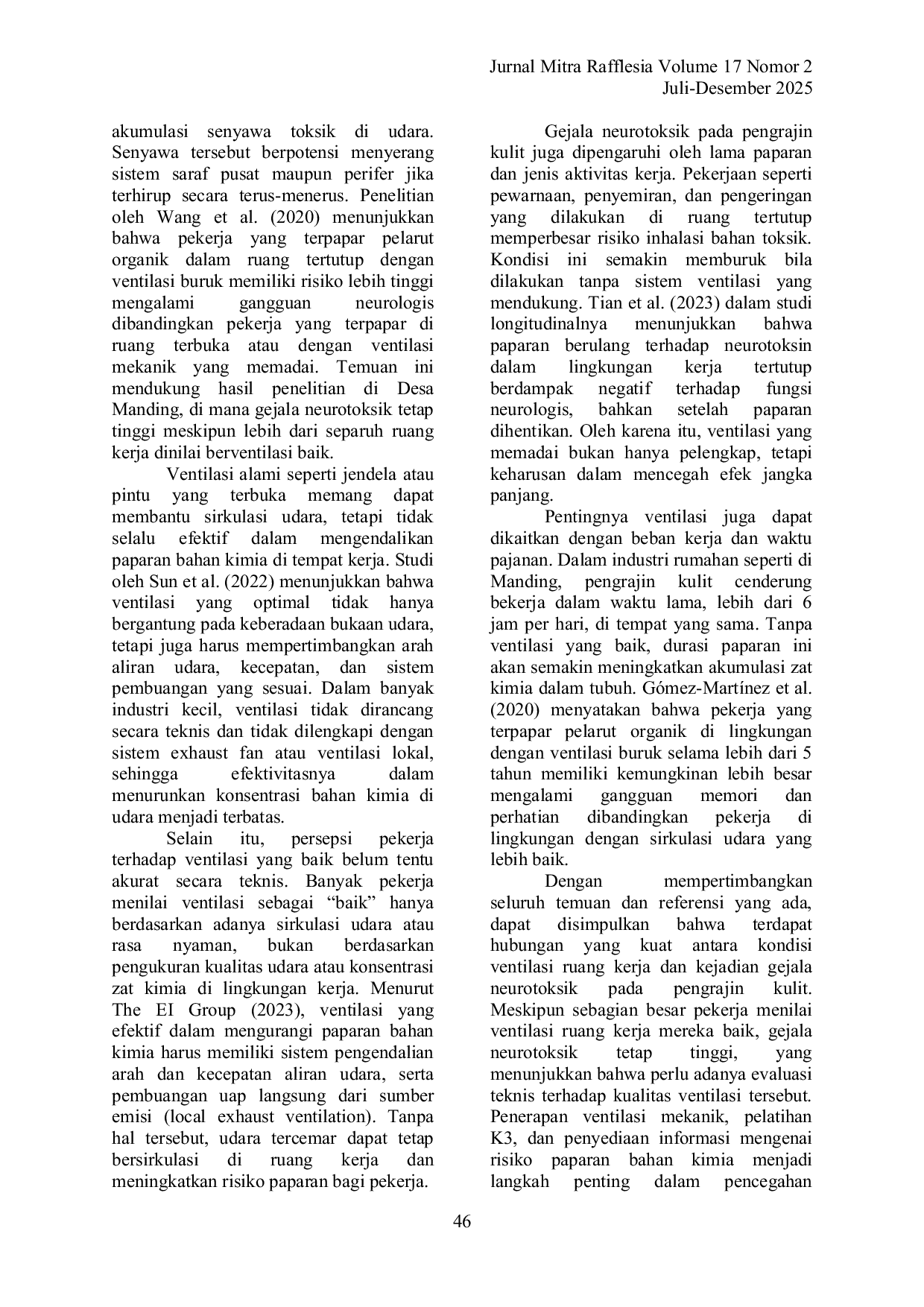 JURIS Analisis Faktor yang Berhubungan dengan Gejala Neurotoksik pada Pengrajin Kulit di Desa Manding Kabupaten Bantul