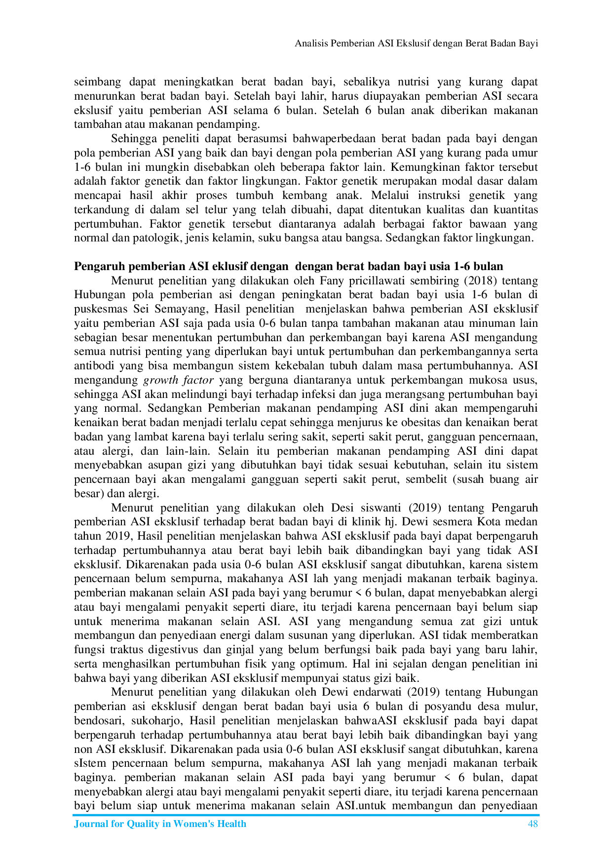 JURIS Analisis pemberian ASI Ekslusif dengan Berat Badan Bayi Usia 1 6 Bulan