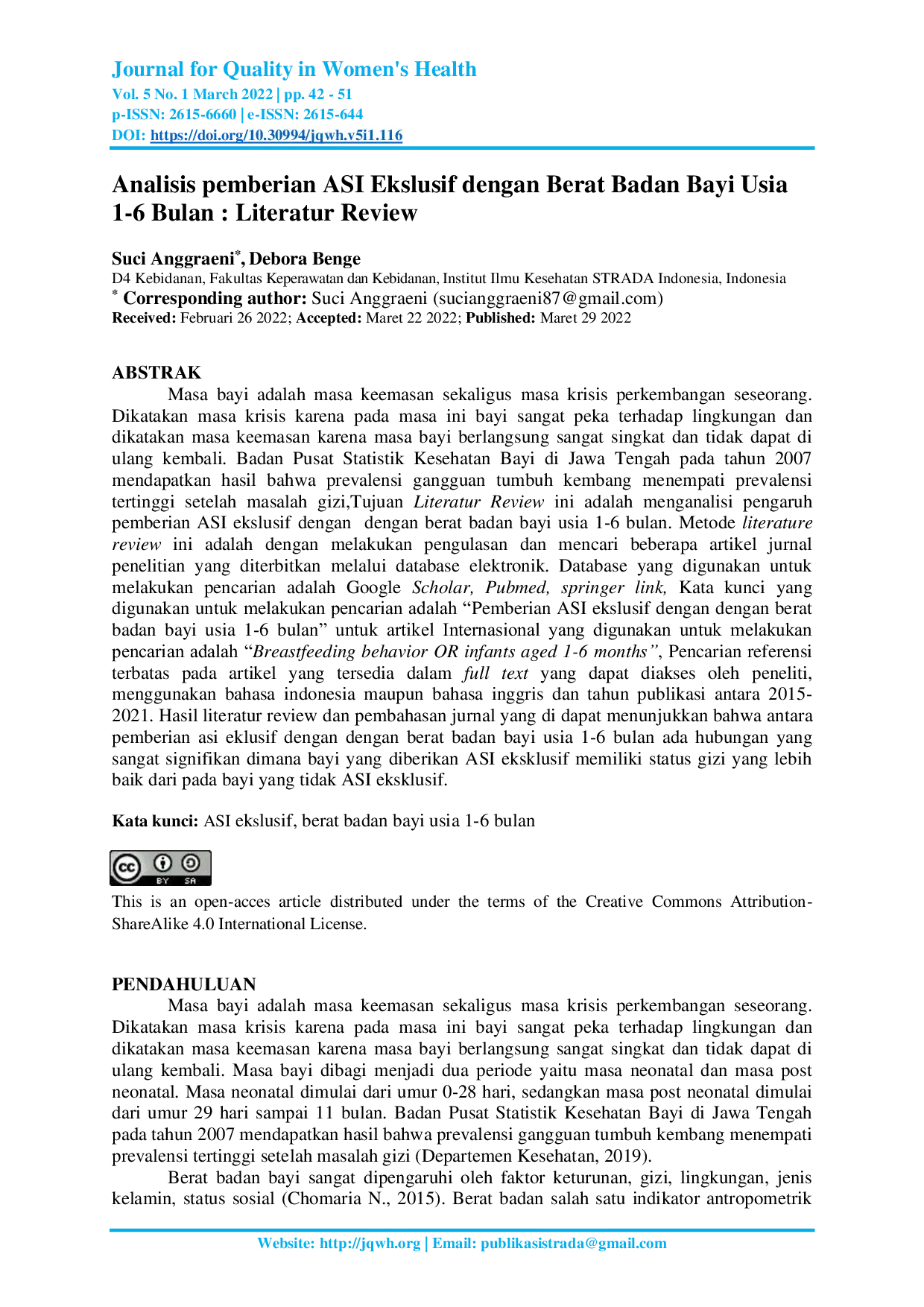 JURIS Analisis pemberian ASI Ekslusif dengan Berat Badan Bayi Usia 1 6 Bulan