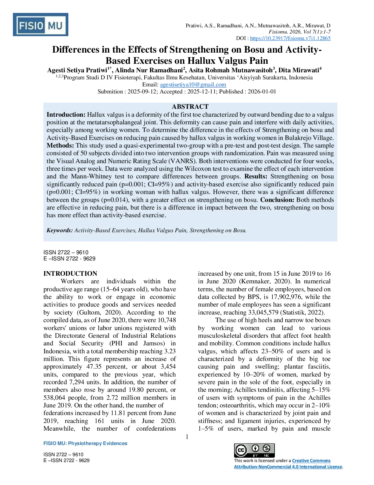 JURIS Differences in the Effects of Strengthening on Bosu and Activity Based Exercises on Hallux Valgus Pain