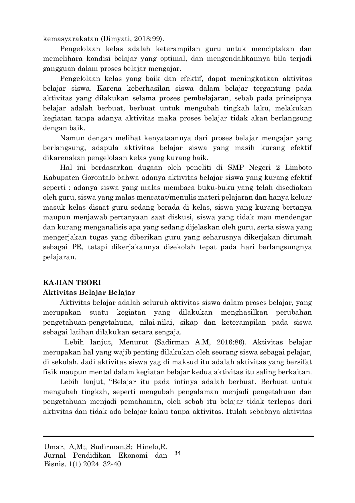 JURIS Pengelolaan Kelas Terhadap Aktivitas Belajar Siswa Kabupaten Gorontalo