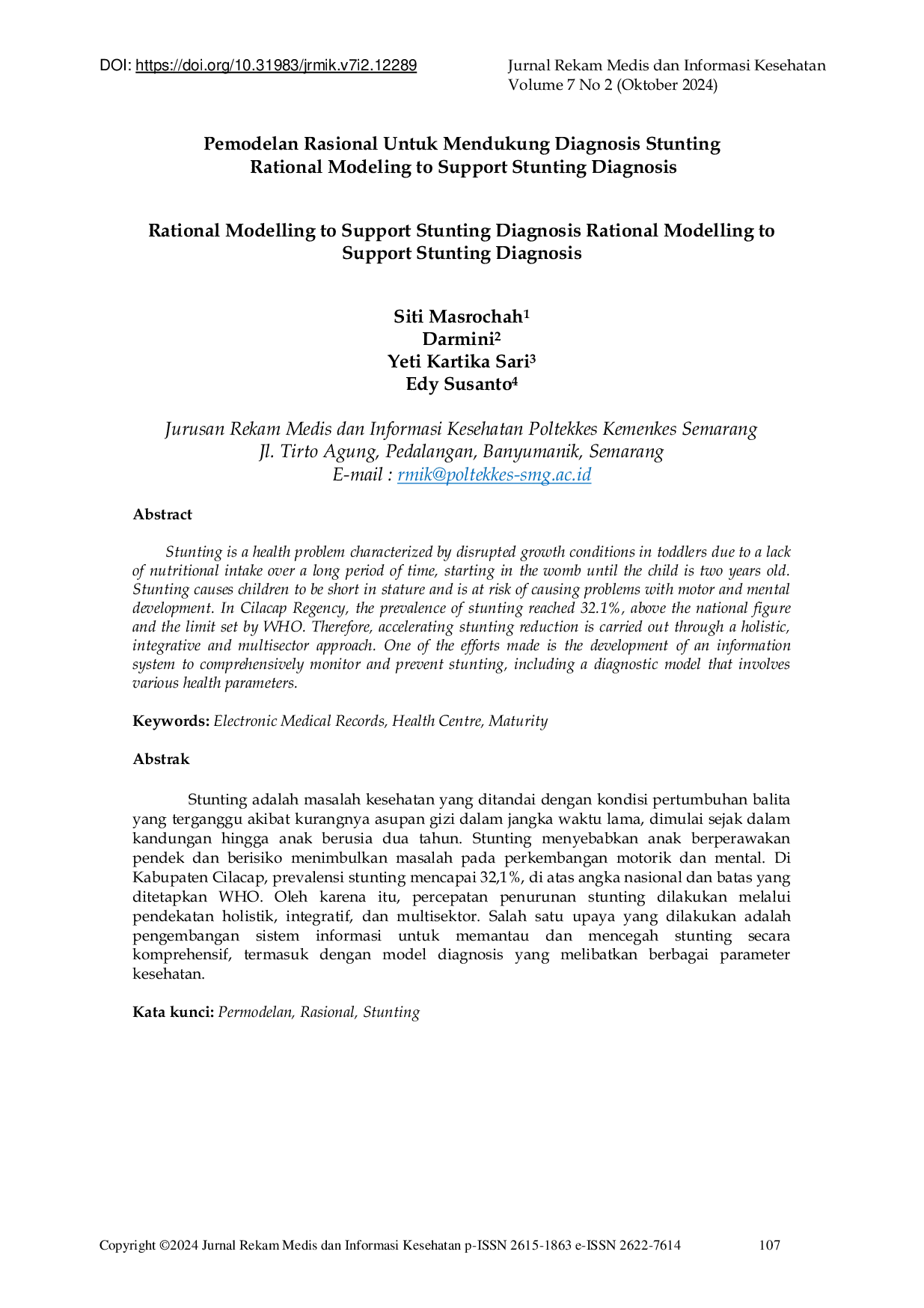 JURIS Rational Modelling to Support Stunting Diagnosis Rational Modelling to Support Stunting Diagnosis