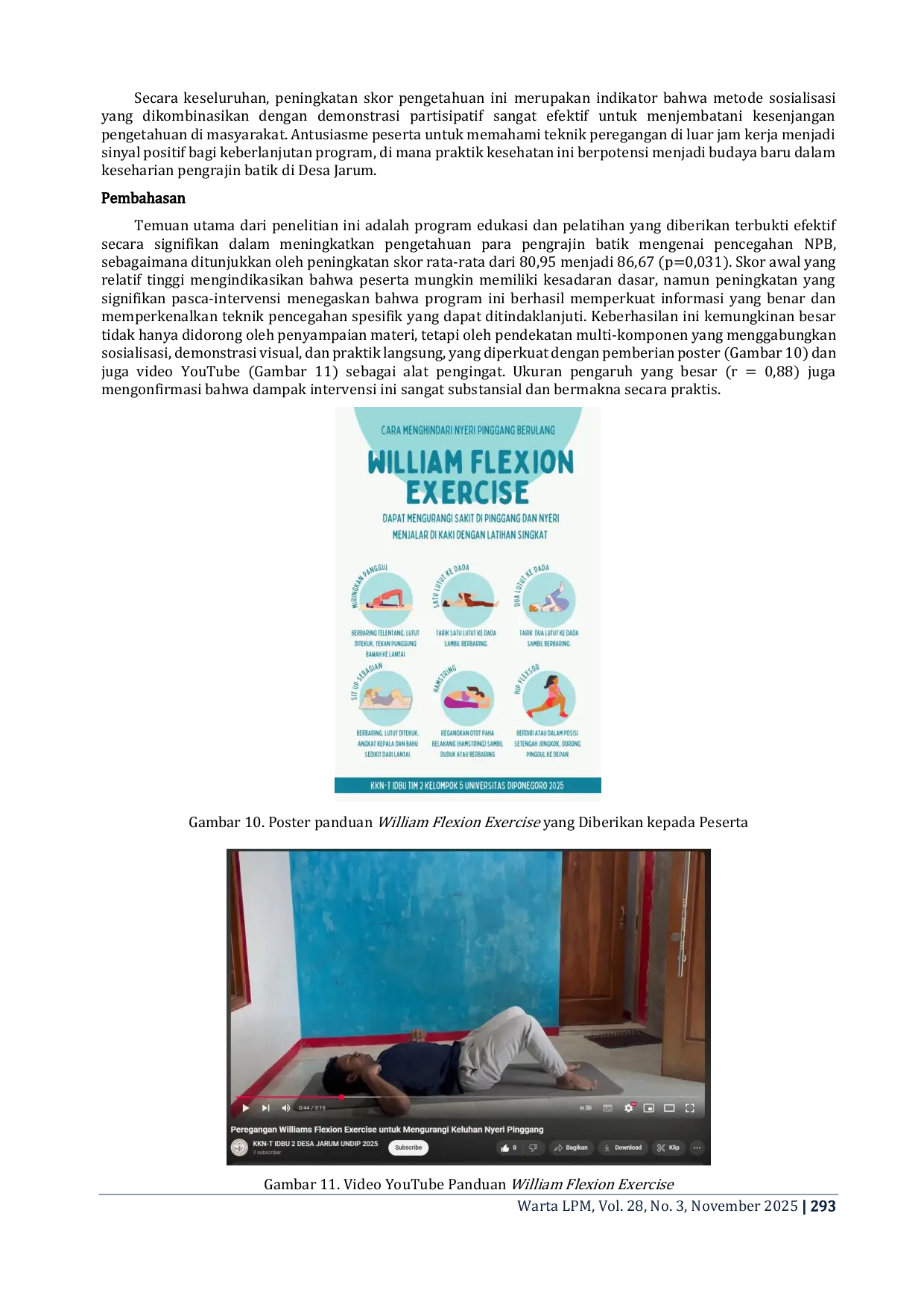 JURIS Ergonomic Education and William Flexion Exercise Training for Low Back Pain Prevention Among Batik Artisans in Jarum Village Klaten