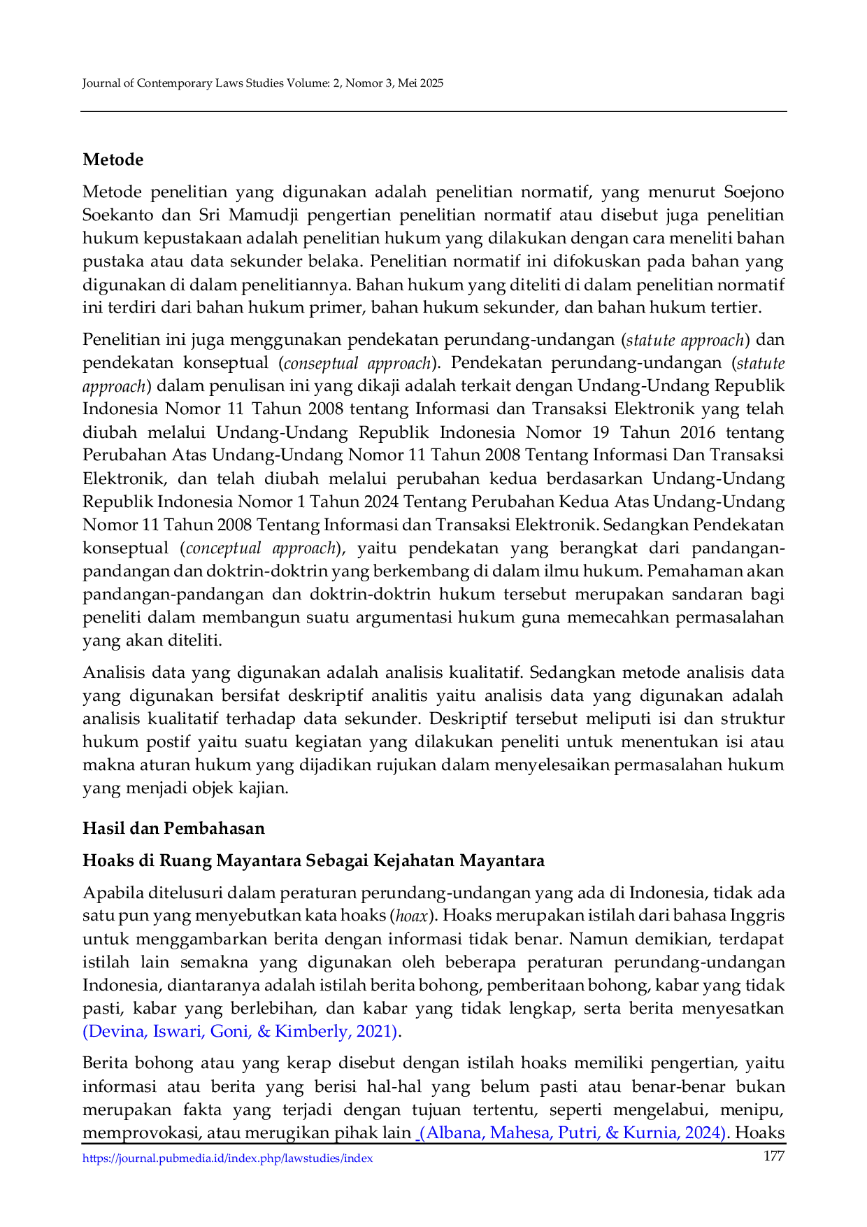 JURIS Fenomena Hoaks Bidang Kesehatan Sebagai Kejahatan di Dunia Mayantara