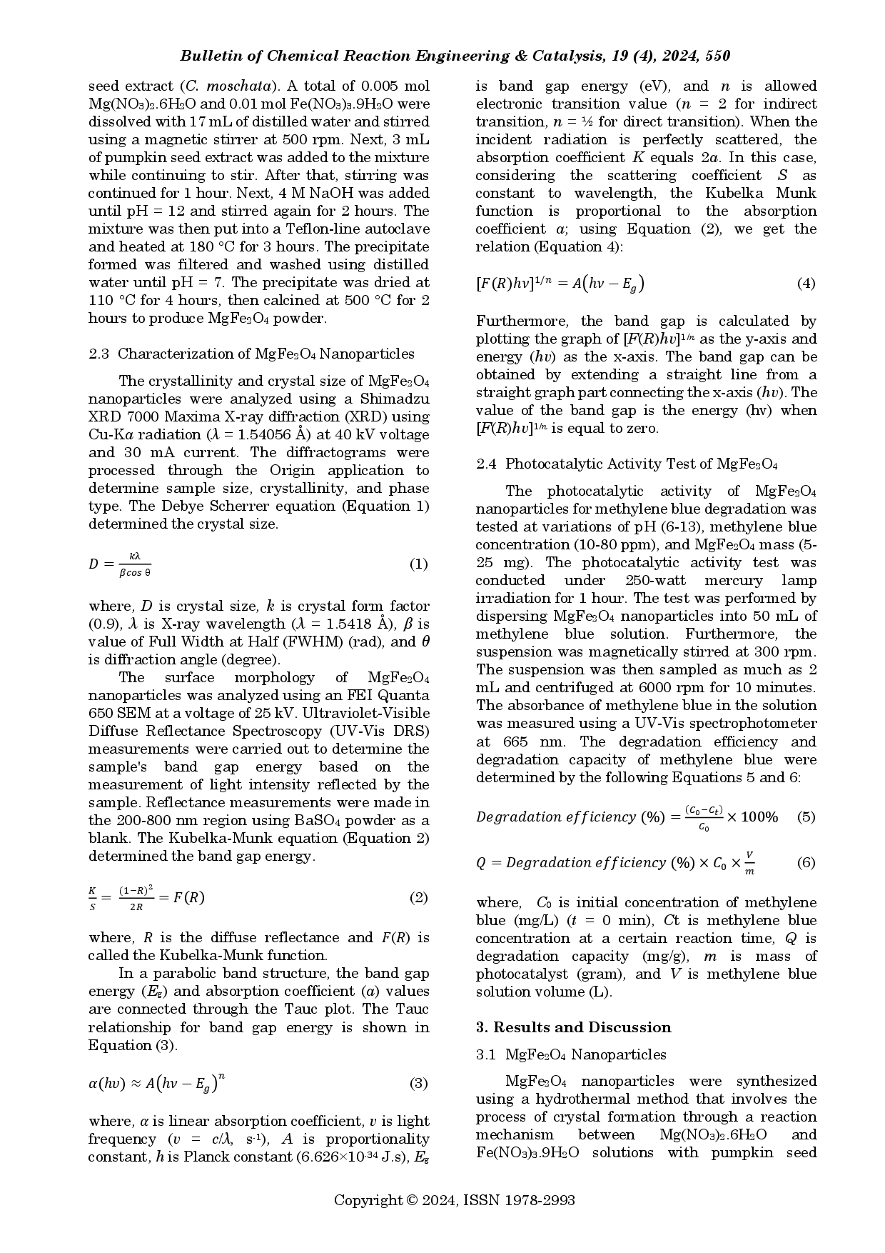 juris Synthesis Of MgFe2O4 Nanoparticles And Its Application For Photodegradation Of Methylene Blue