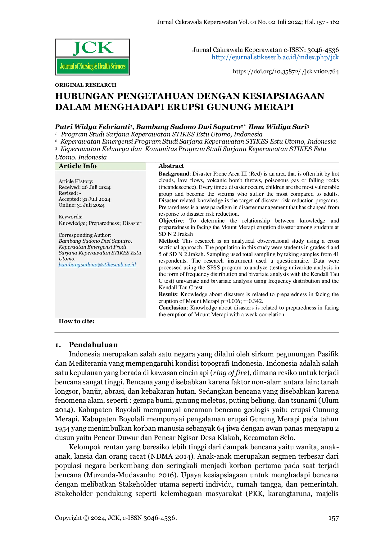 JURIS Hubungan Pengetahuan Dengan Kesiapsiagaan Dalam Menghadapi Erupsi Gunung Merapi