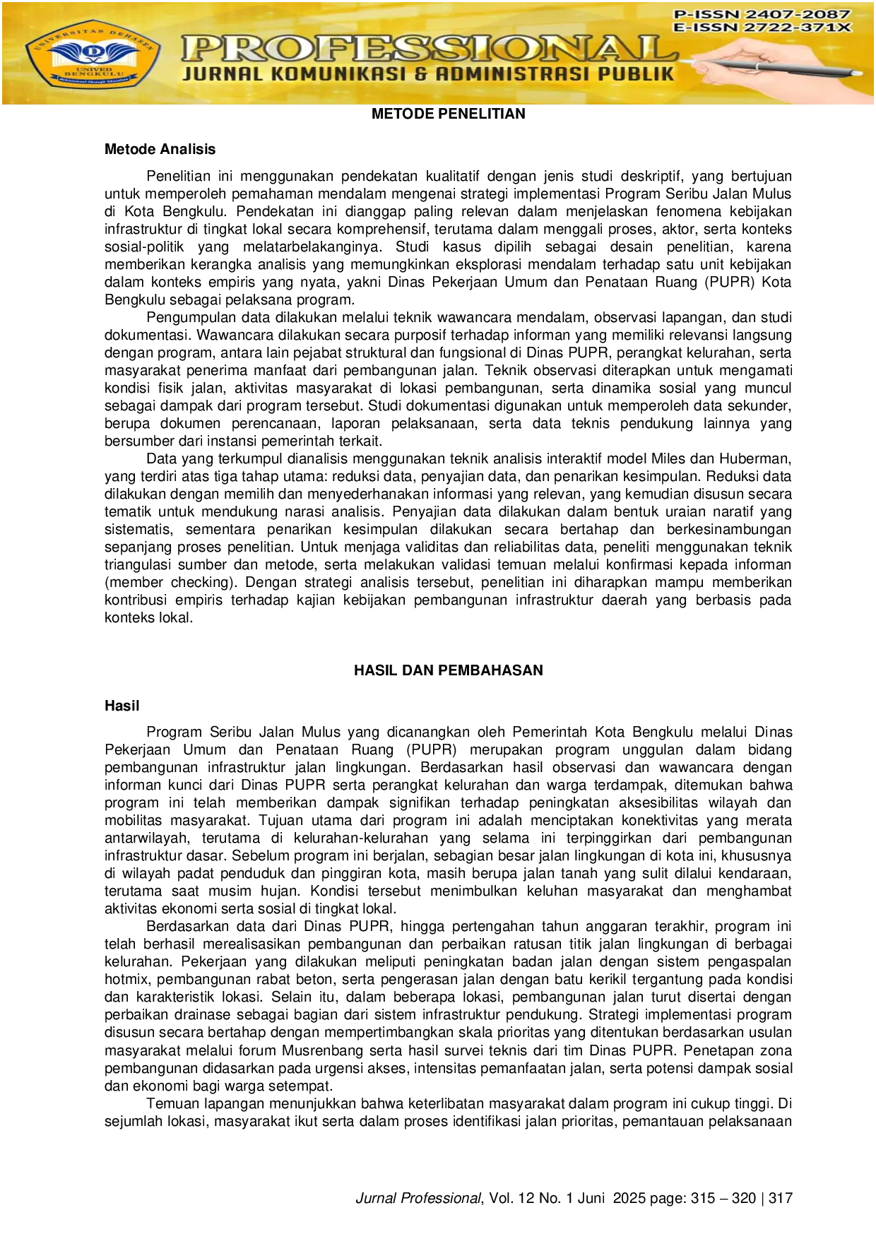 JURIS Program Seribu Jalan Mulus Kota Bengkulu Analisis Strategi Infrastruktur Untuk Pembangunan Wilayah