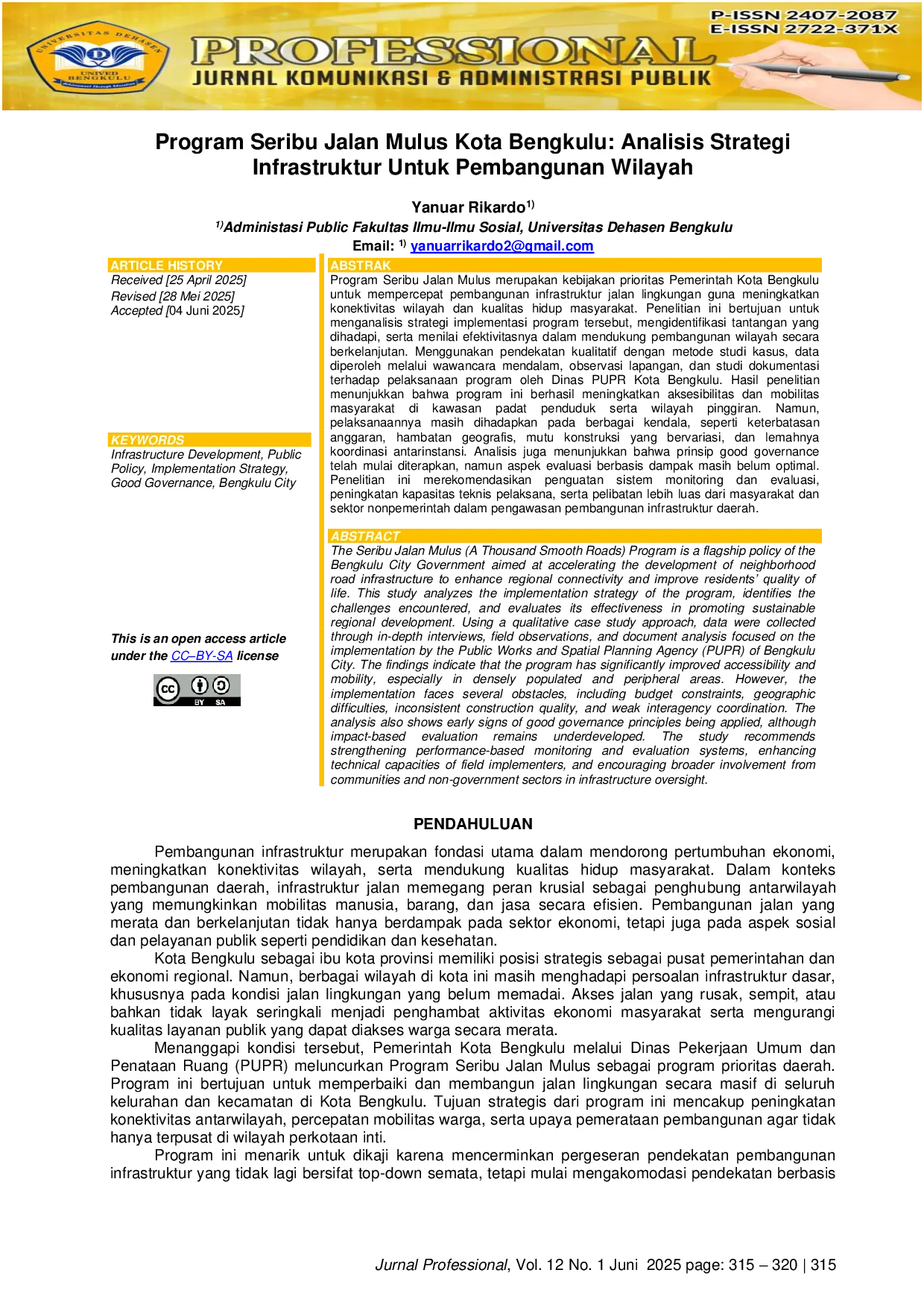 JURIS Program Seribu Jalan Mulus Kota Bengkulu Analisis Strategi Infrastruktur Untuk Pembangunan Wilayah