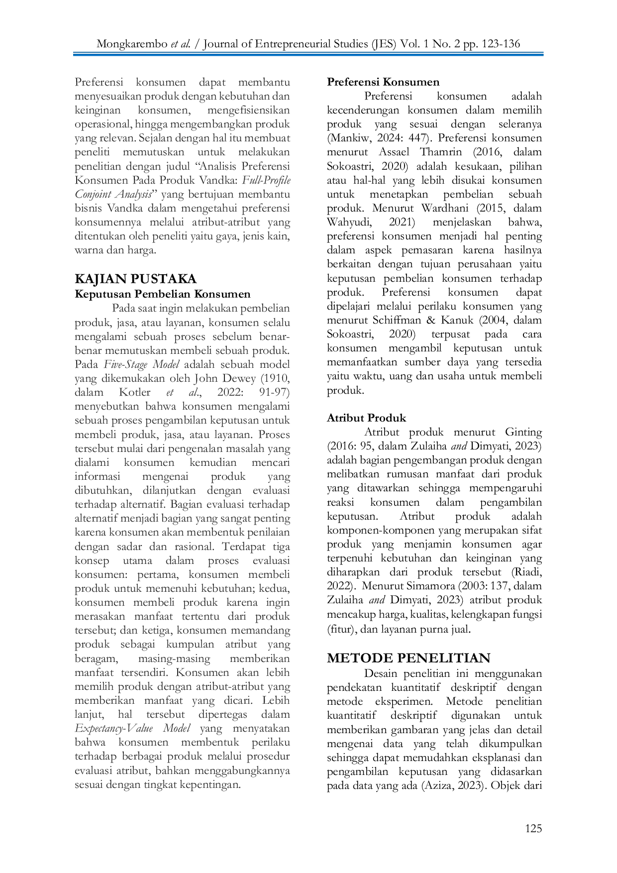 JURIS Analisis Preferensi Konsumen pada Produk Vandka Full Profile Conjoint Analysis