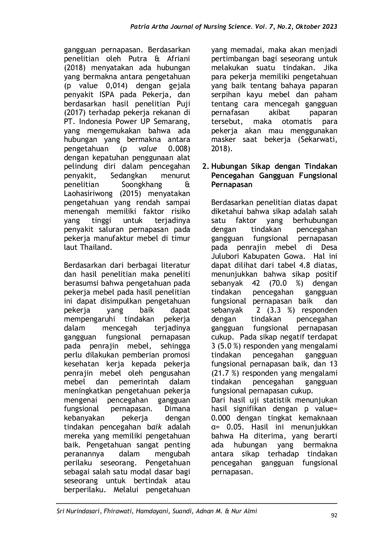JURIS The Relationship of Knowledge and Attitude With Prevention Measures of Respiratory Functional Disorders in Furniture Workers in Julubori Village Pallangga District Gowa Regency in 2022