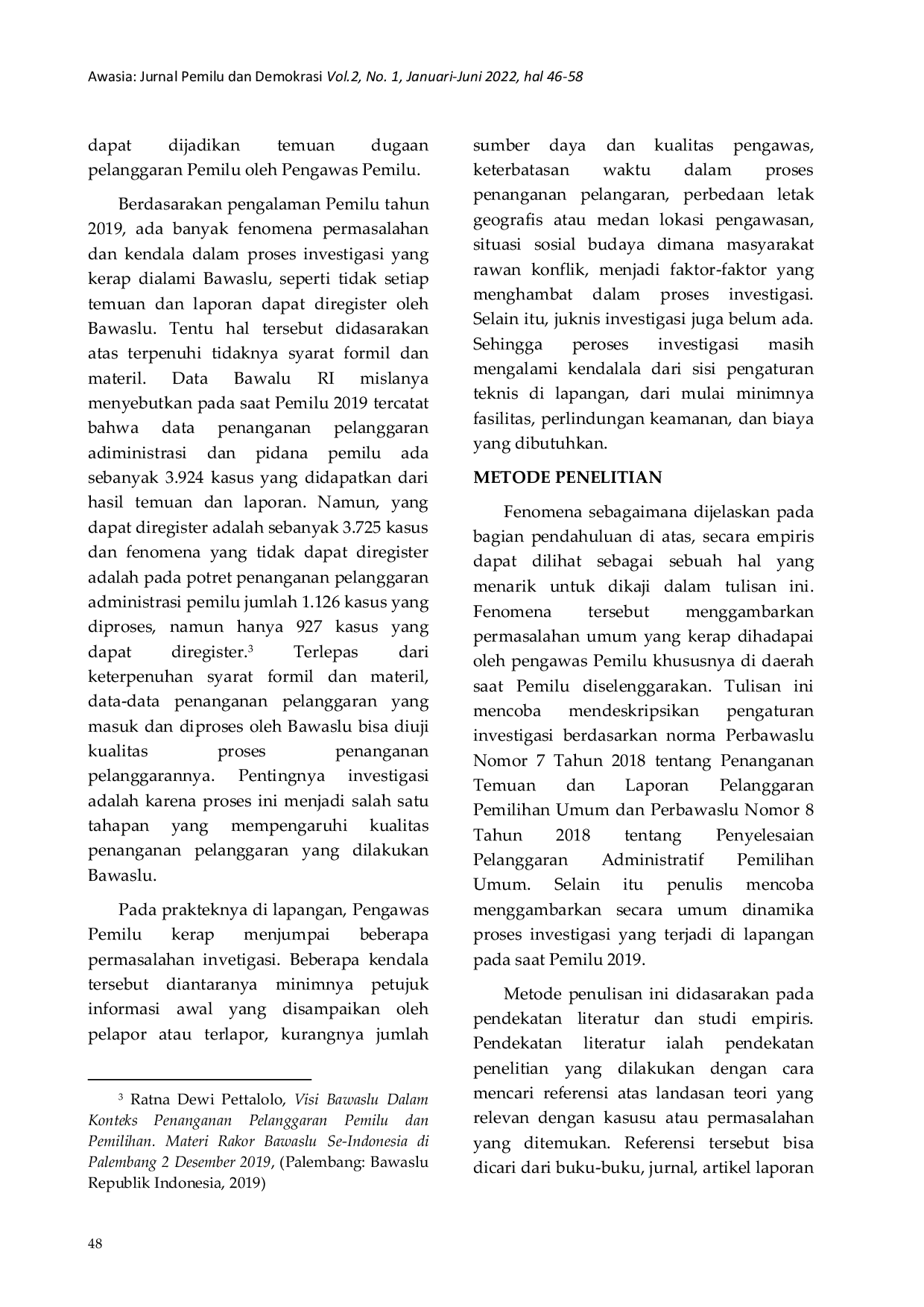 JURIS Investigasi Dalam Proses Penanganan Pelanggaran Pemilu