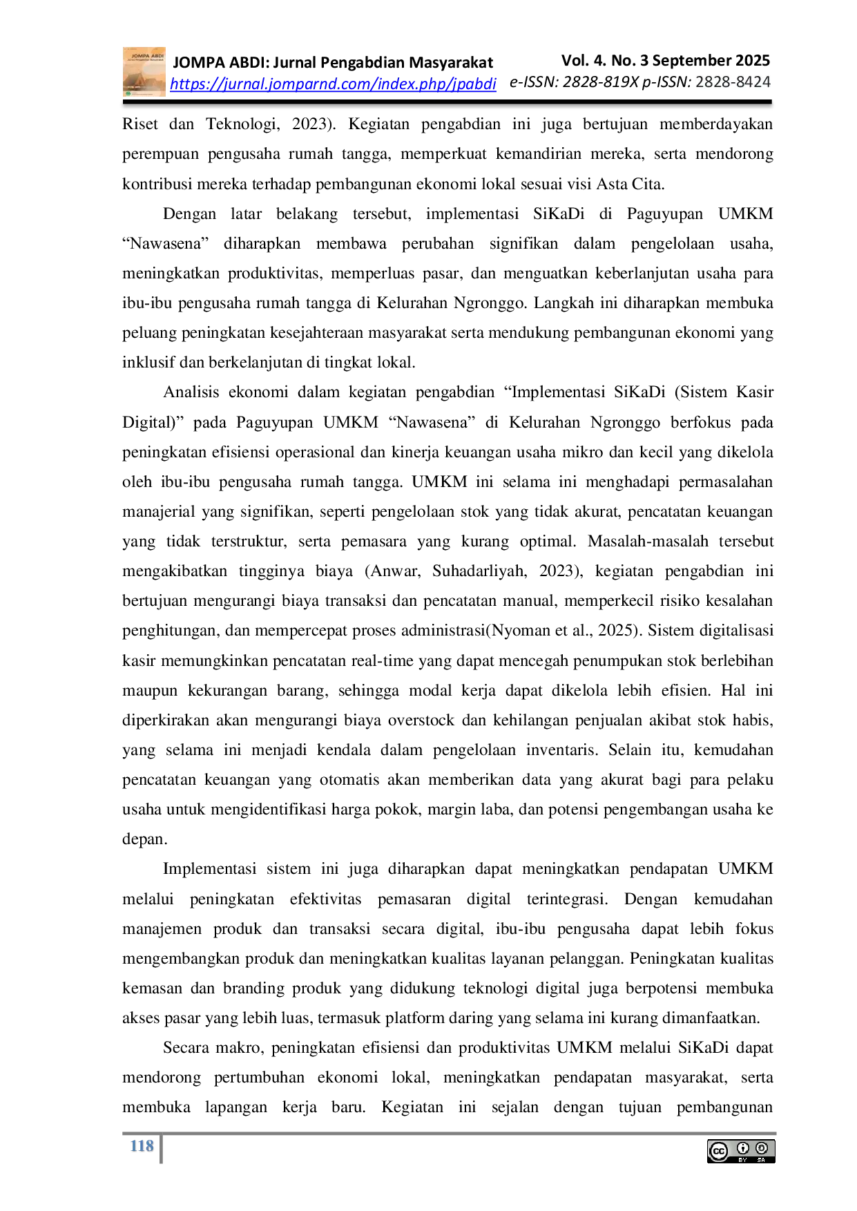 JURIS Implementasi SiKaDi Sistem Kasir Digital Solusi Efektif Dalam Mengatasi Tantangan Manajerial UMKM Di Kelurahan Ngronggo Kota Kediri