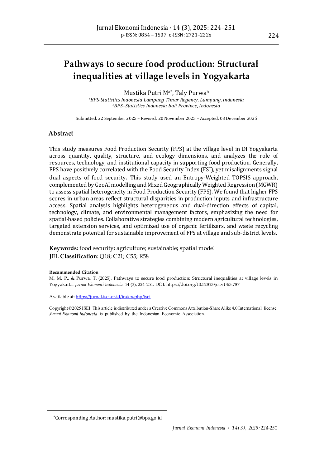 JURIS Pathways to Secure Food Production Structural Inequalities at Village Levels in Yogyakarta