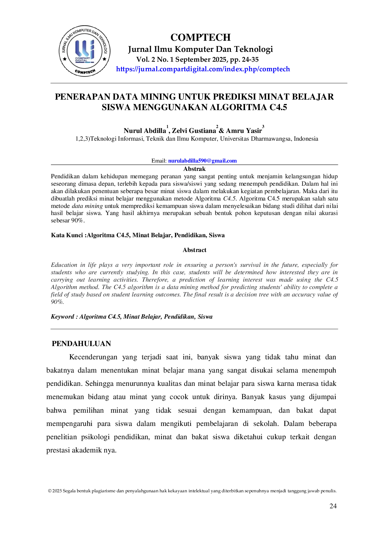 JURIS Penerapan Data Mining Untuk Prediksi Minat Belajar Siswa Menggunakan Algoritma C4 5