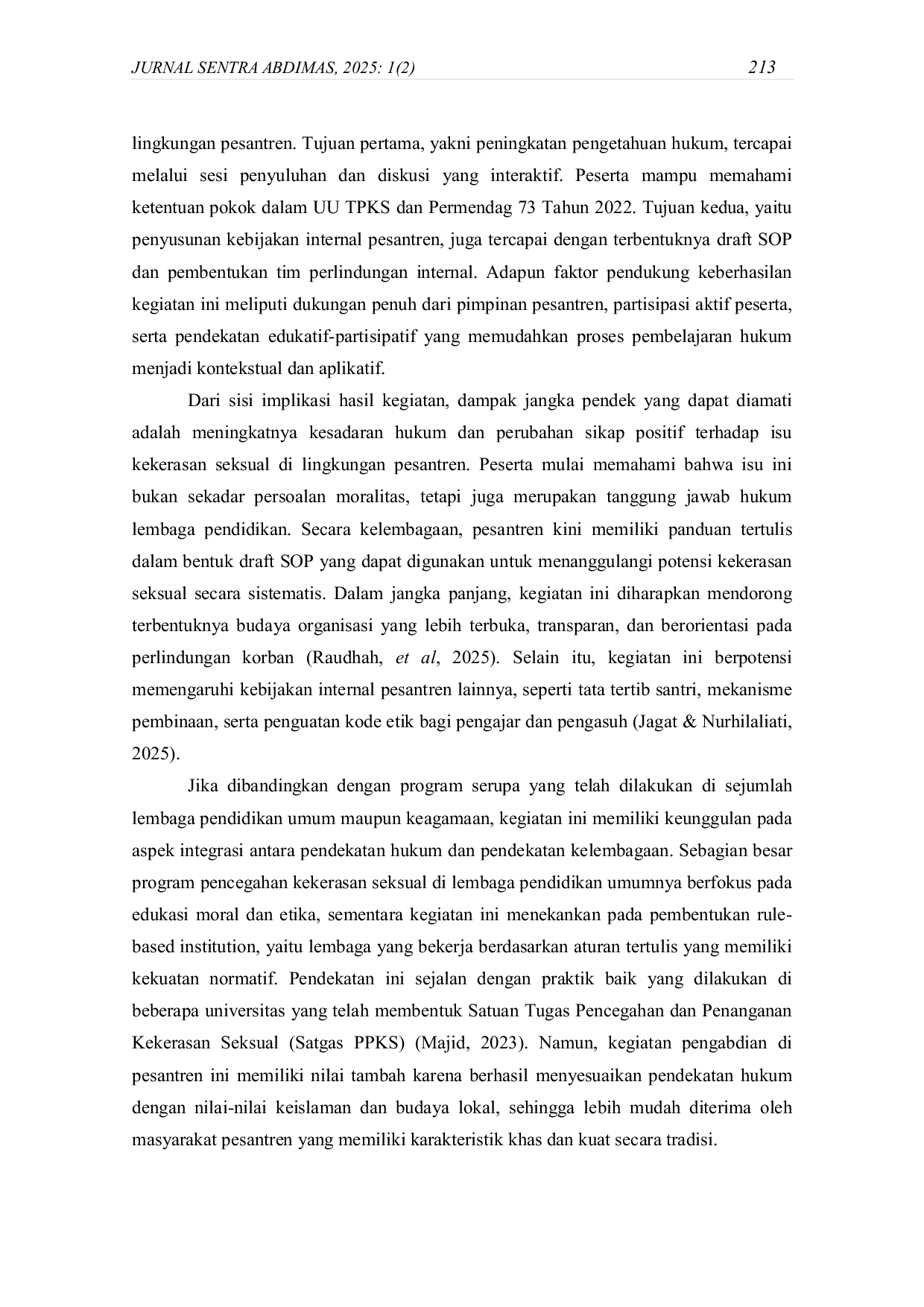 JURIS Penguatan Kapasitas Lembaga Pesantren Dalam Pencegahan Dan Penanganan Kekerasan Seksual Melalui Perspektif Hukum