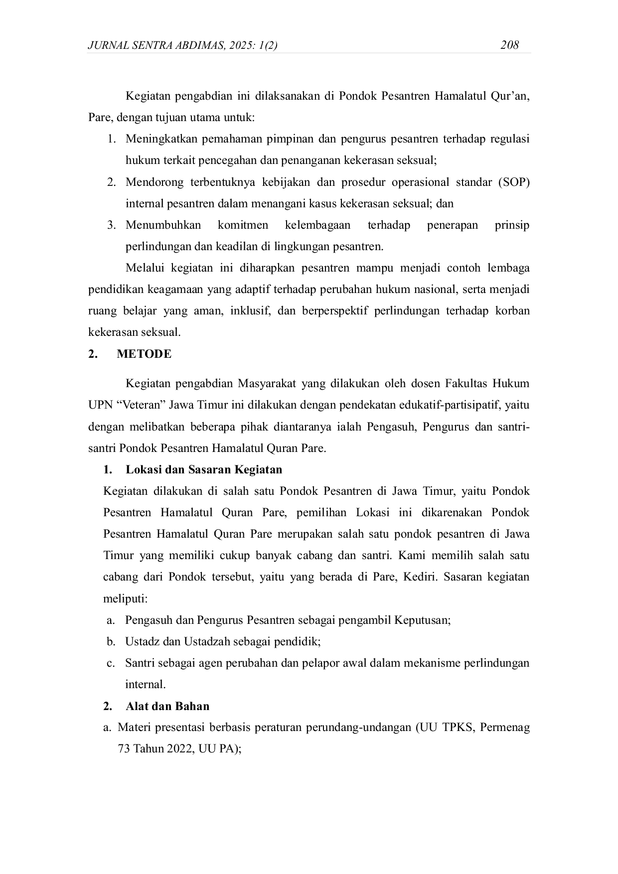 JURIS Penguatan Kapasitas Lembaga Pesantren Dalam Pencegahan Dan Penanganan Kekerasan Seksual Melalui Perspektif Hukum