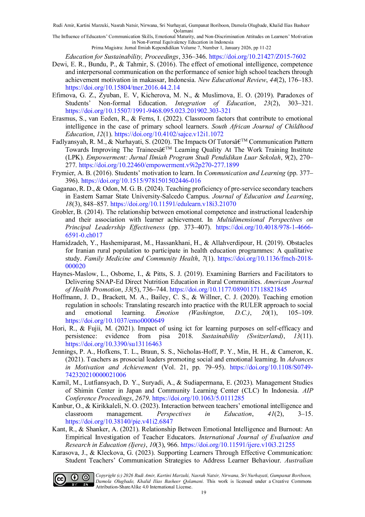 JURIS The Influence of Educators Communication Skills Emotional Maturity and Non Discrimination Attitudes on Learners Motivation in Non Formal Equivalency Education in Indonesia
