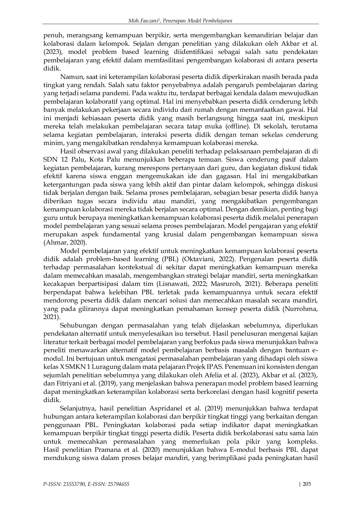 JURIS Penerapan Model Pembelajaran Problem Based Learning Untuk Meningkatkan Kolaborasi Siswa SD Negeri 12 Palu