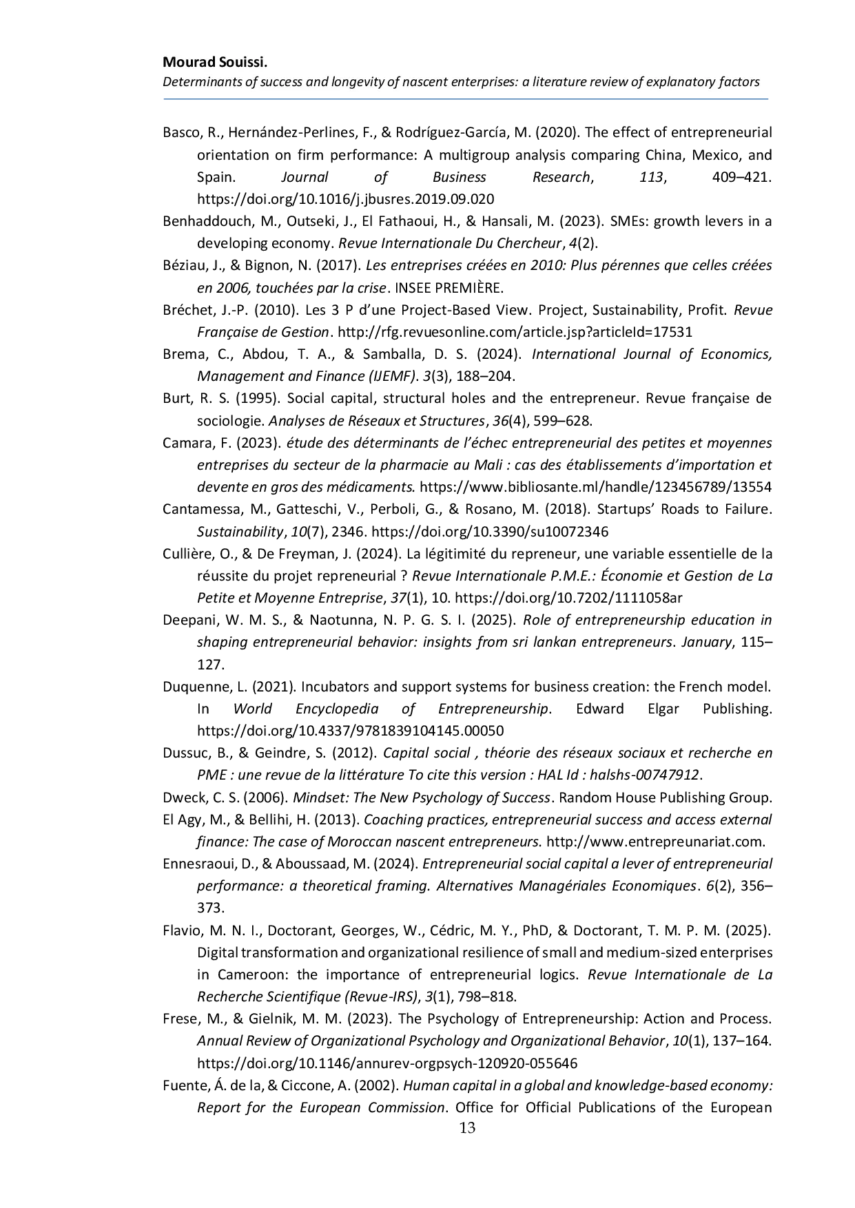 JURIS Determinants of success and longevity of nascent enterprises a literature review of explanatory factors