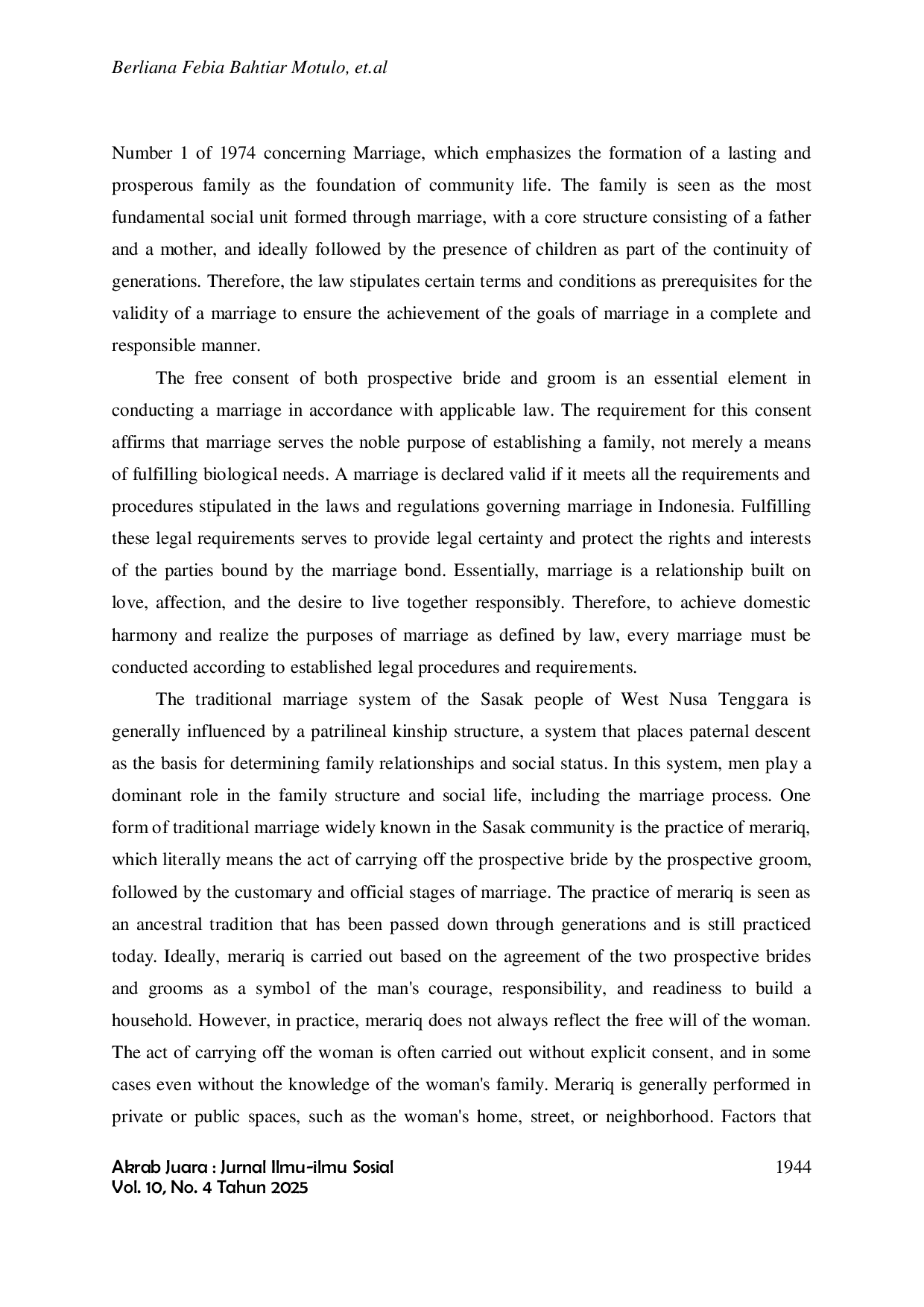 JURIS The Practice of Merariq Related Marriage in the Sasak Tribe Reviewed from a Human Rights Perspective