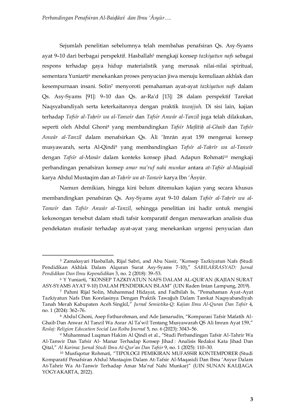 JURIS Perbandingan Penafsiran Al BaisAw Dan Ibnu Asyr Terhadap Qs Asy Syams Ayat 9 10