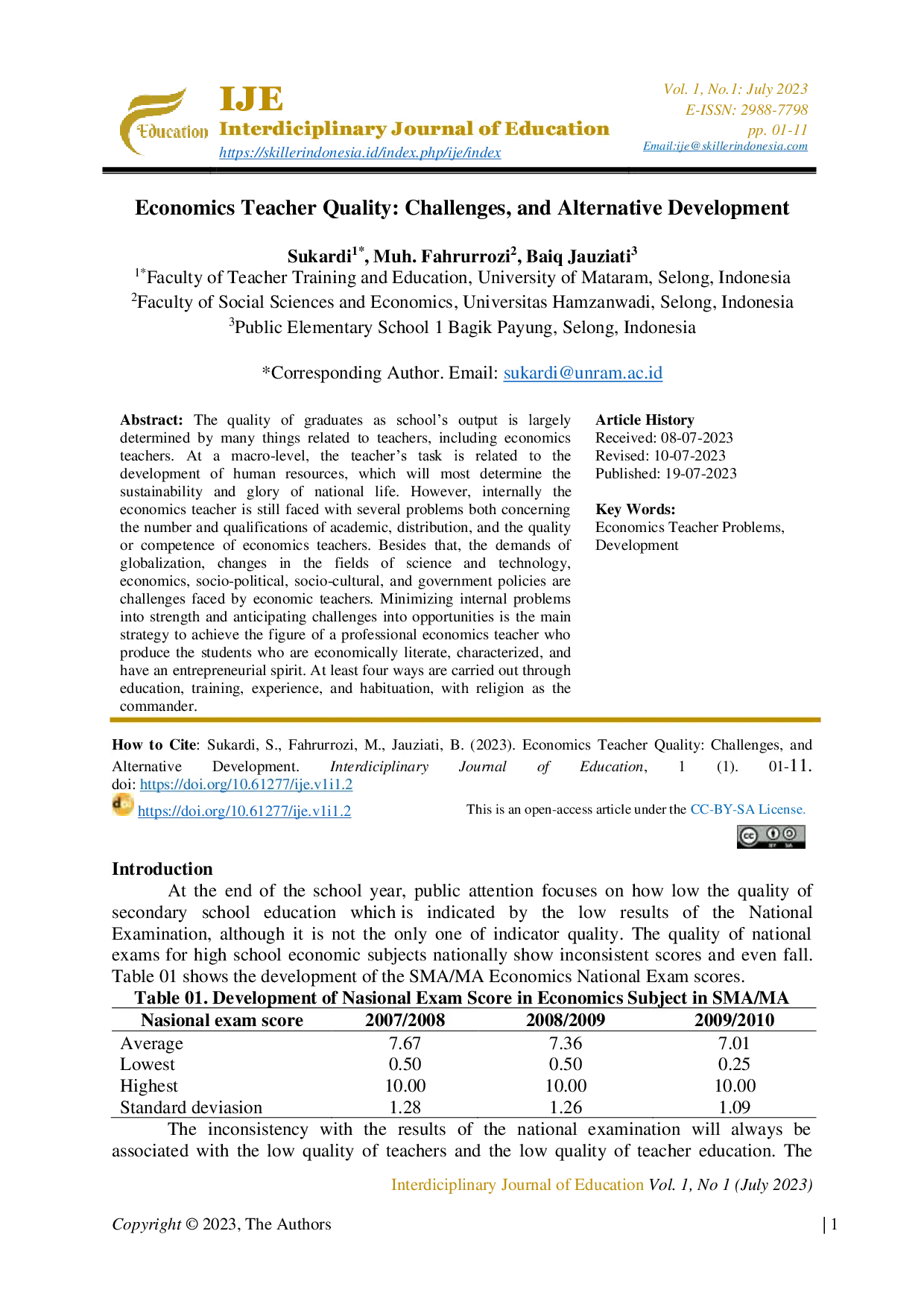 JURIS Economics Teacher Quality Challenges and Alternative Development