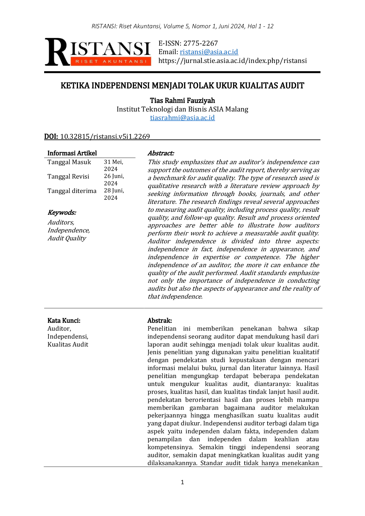 JURIS Ketika Independensi Menjadi Tolak Ukur Kualitas Audit