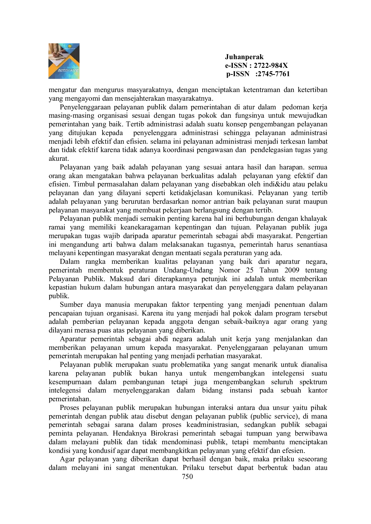 JURIS Analisis Pelayanan Administrasi Publik Di Kantor Camat Benai Kabupaten Kuantan Singingi