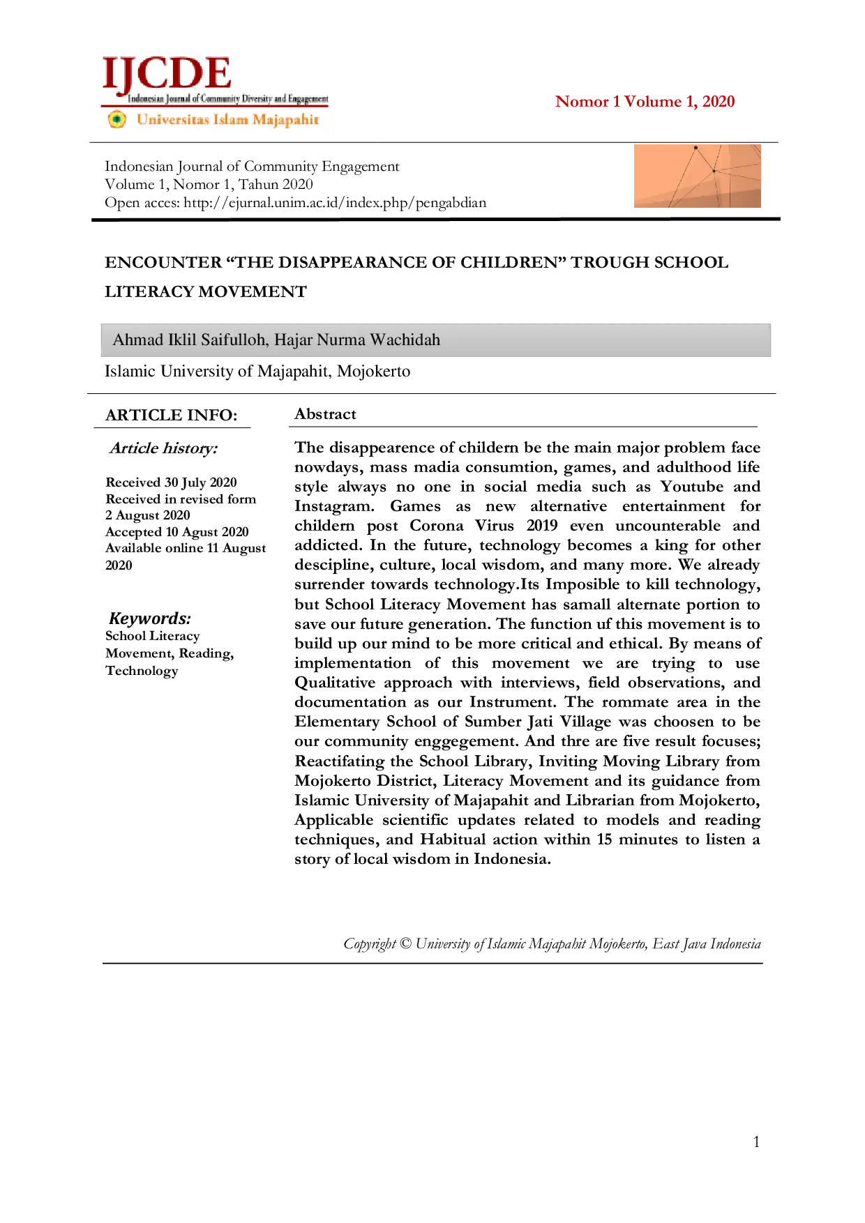 JURIS Encounter The Disappearance of Children Trough School Literacy Movement