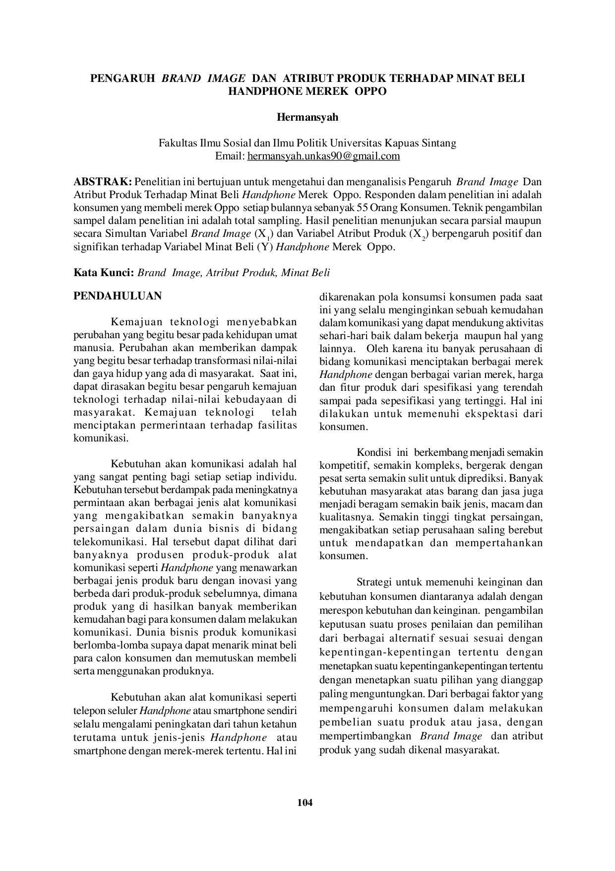 JURIS Pengaruh Brand Image Dan Atribut Produk Terhadap Minat Beli Handphone Merek Oppo