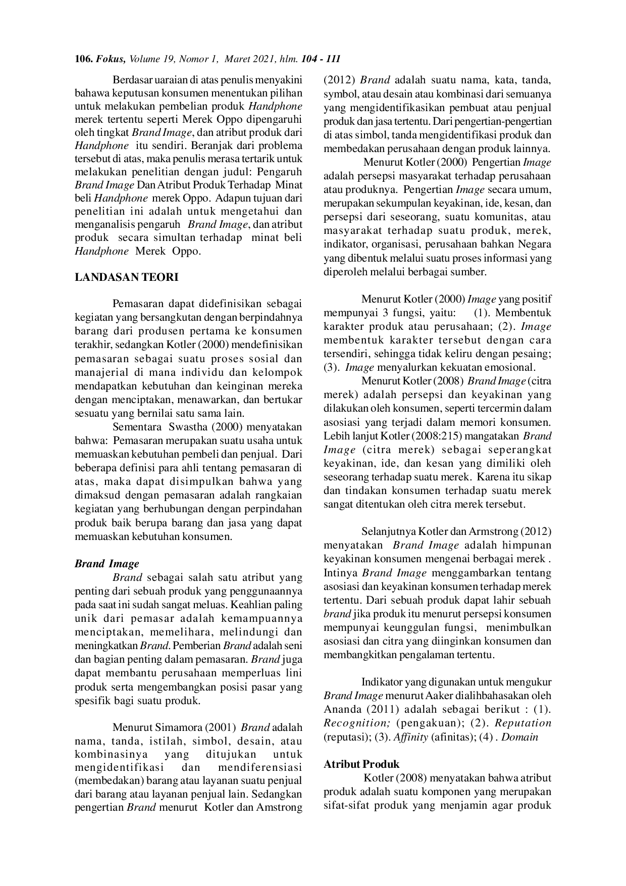 JURIS Pengaruh Brand Image Dan Atribut Produk Terhadap Minat Beli Handphone Merek Oppo