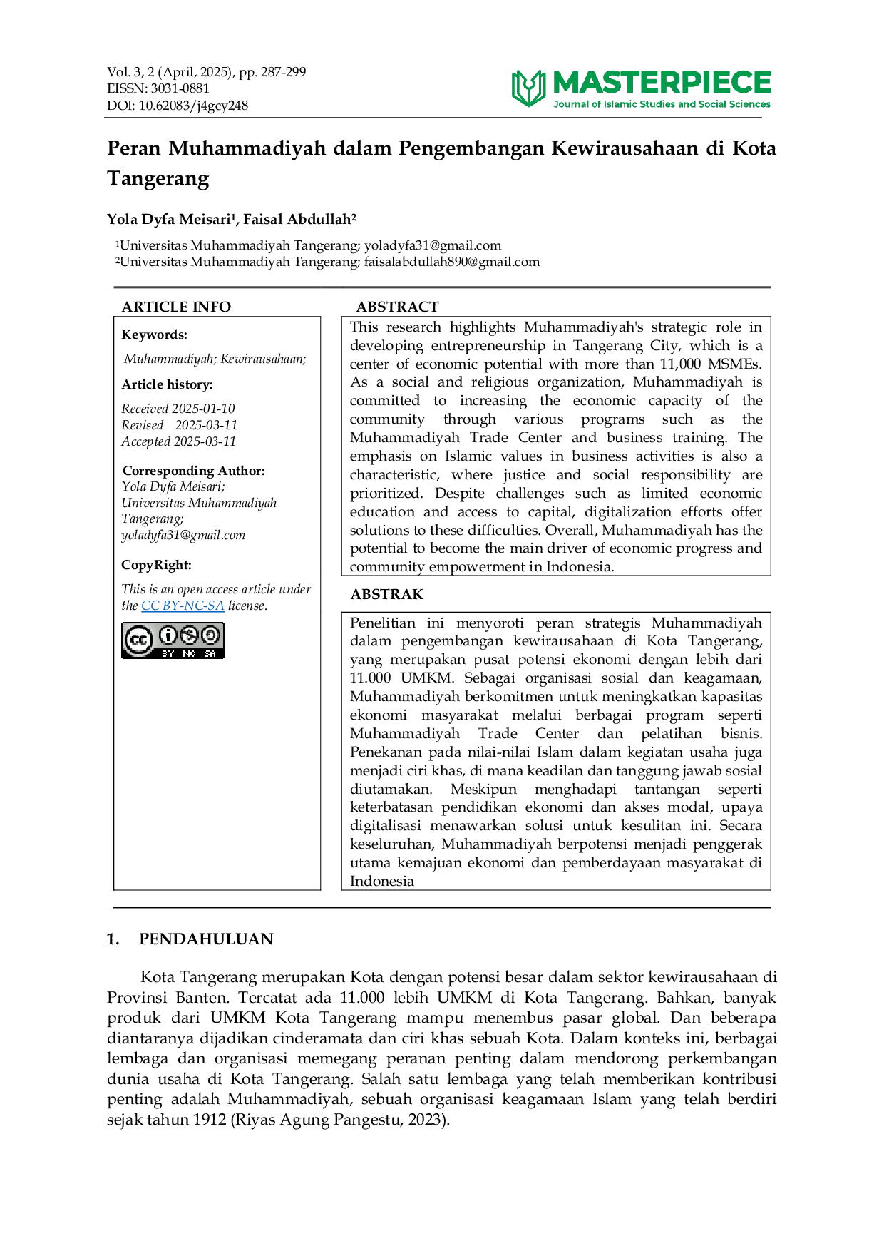 JURIS Peran Muhammadiyah dalam Pengembangan Kewirausahaan di Kota Tangerang