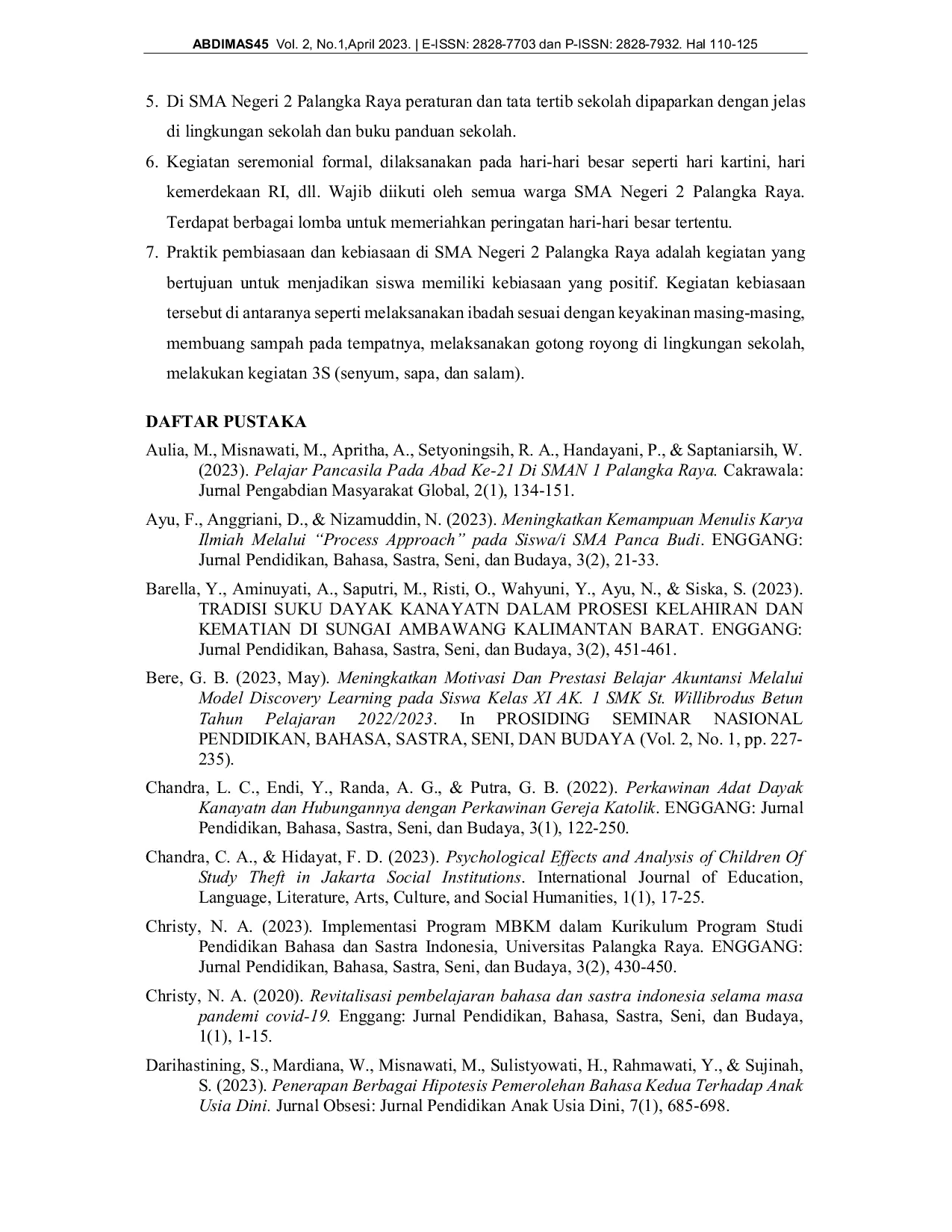 JURIS Pengenalan Lapangan Persekolahan I Di SMA Negeri 2 Palangka Raya